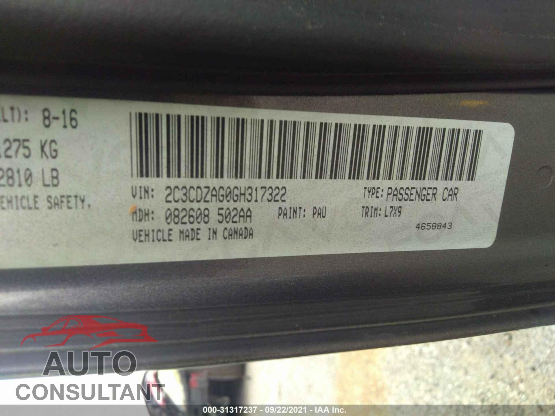 DODGE CHALLENGER 2016 - 2C3CDZAG0GH317322
