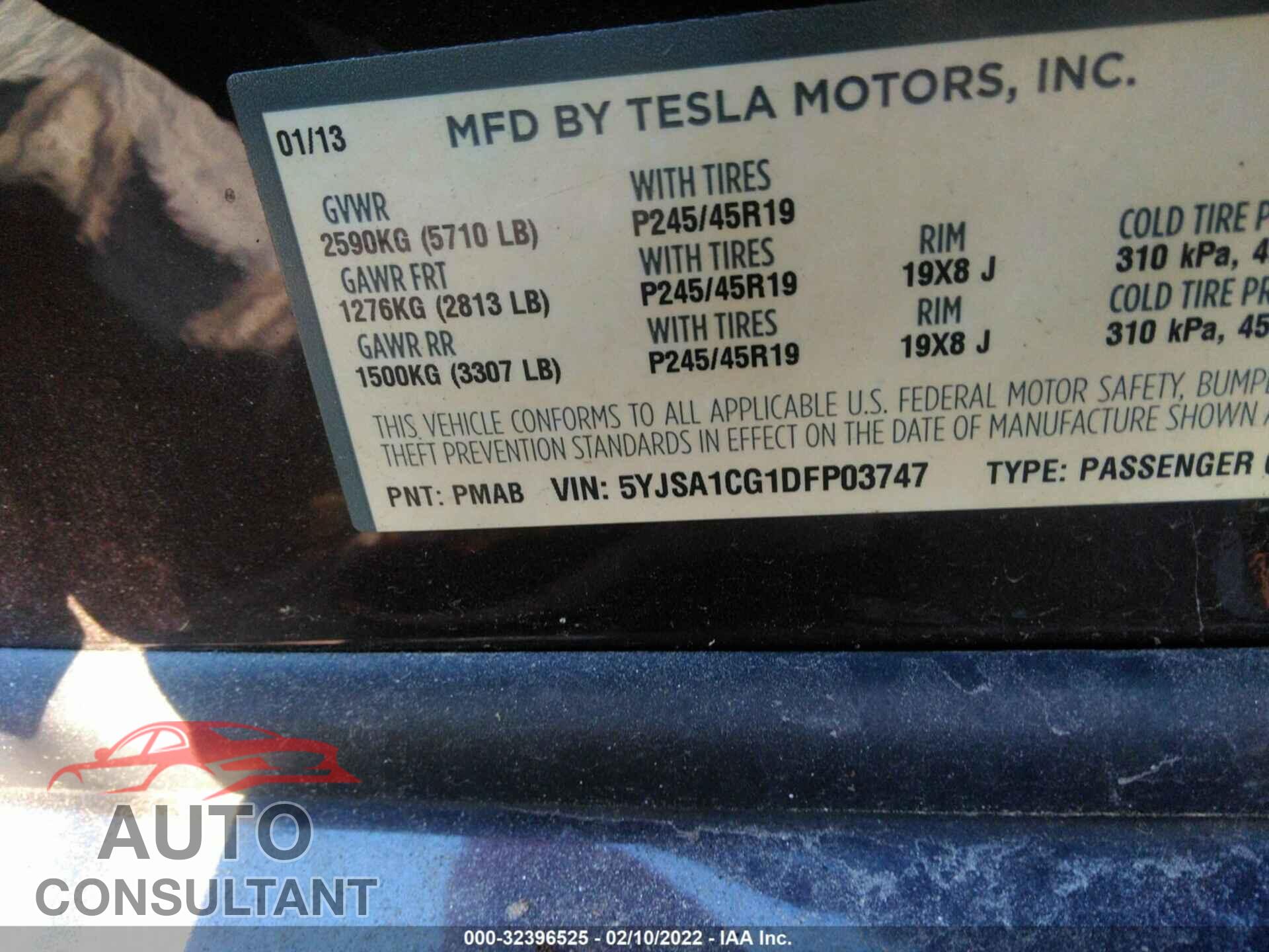 TESLA MODEL S 2013 - 5YJSA1CG1DFP03747
