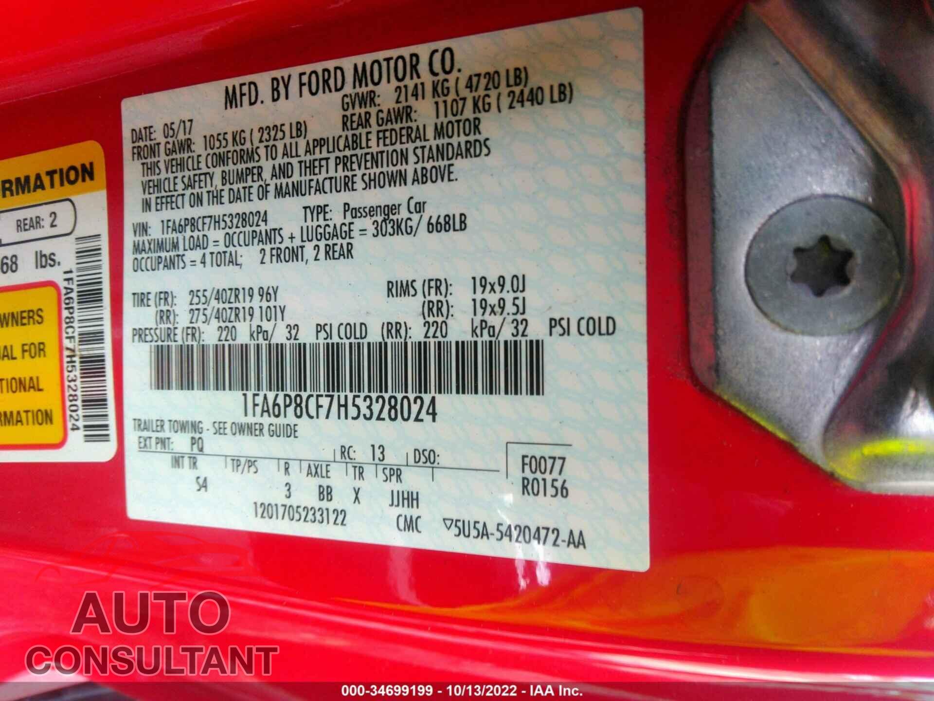 FORD MUSTANG 2017 - 1FA6P8CF7H5328024