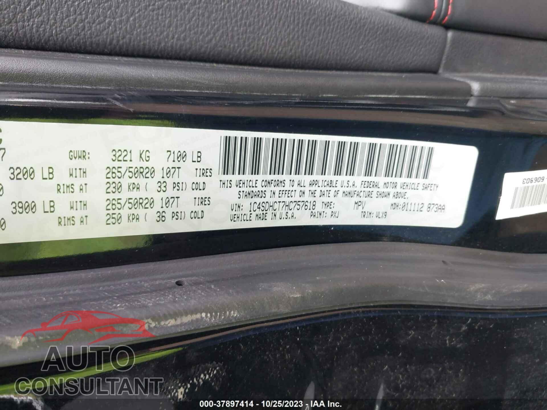 DODGE DURANGO 2017 - 1C4SDHCT7HC757618