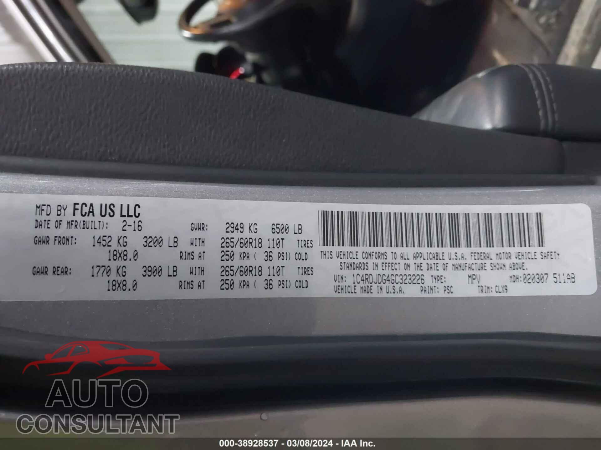 DODGE DURANGO 2016 - 1C4RDJDG4GC323226
