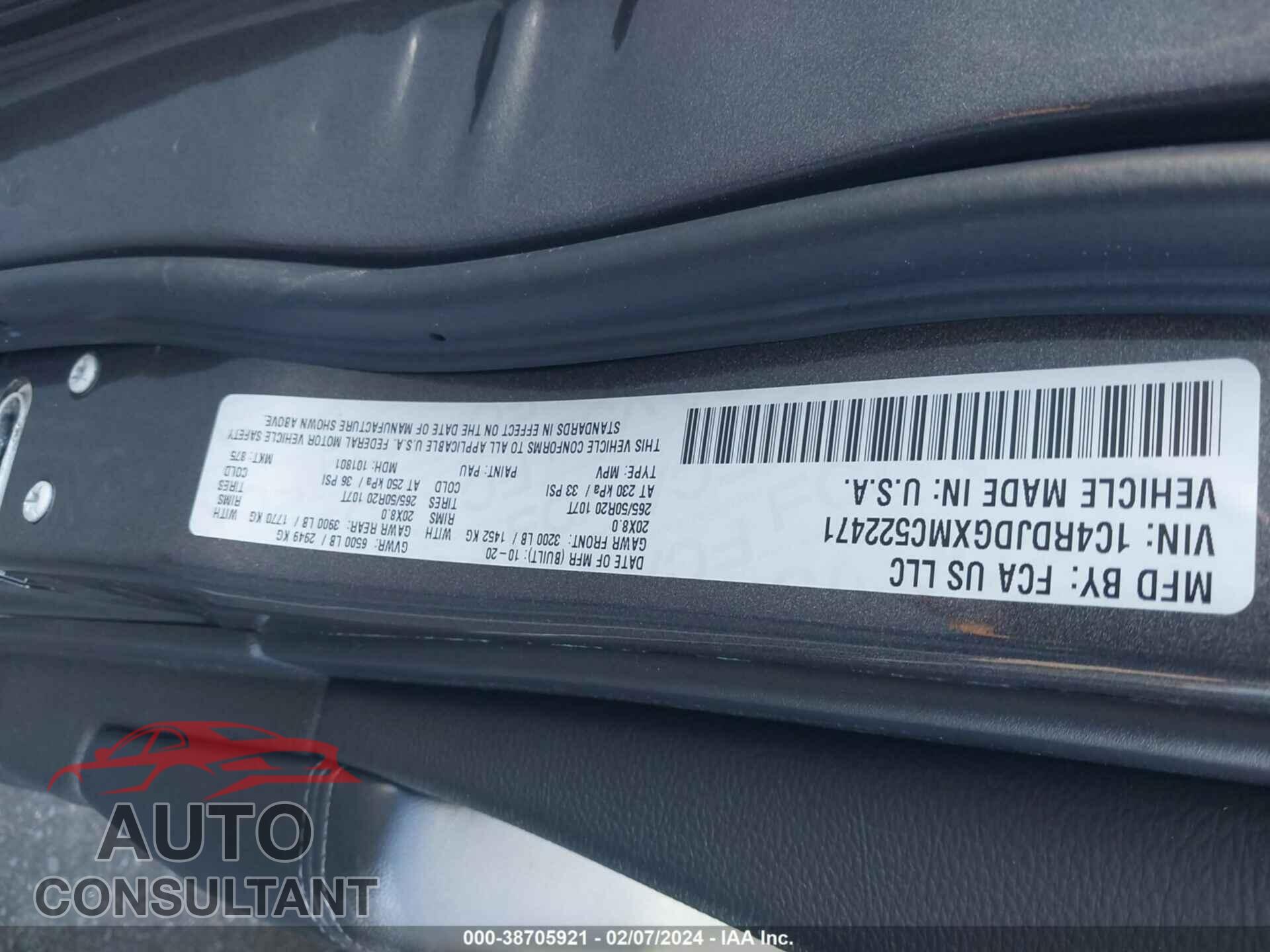 DODGE DURANGO 2021 - 1C4RDJDGXMC522471