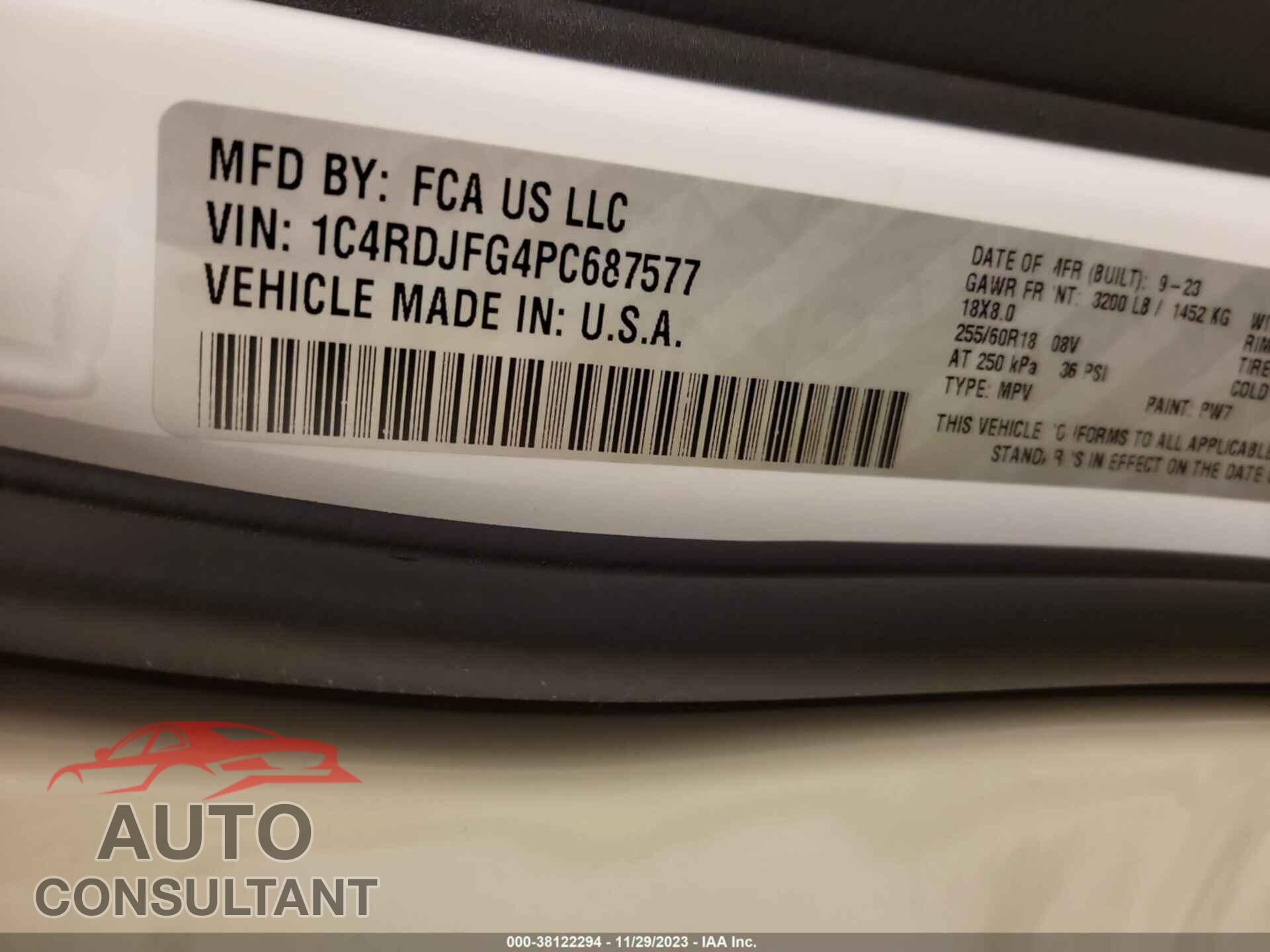 DODGE DURANGO 2023 - 1C4RDJFG4PC687577