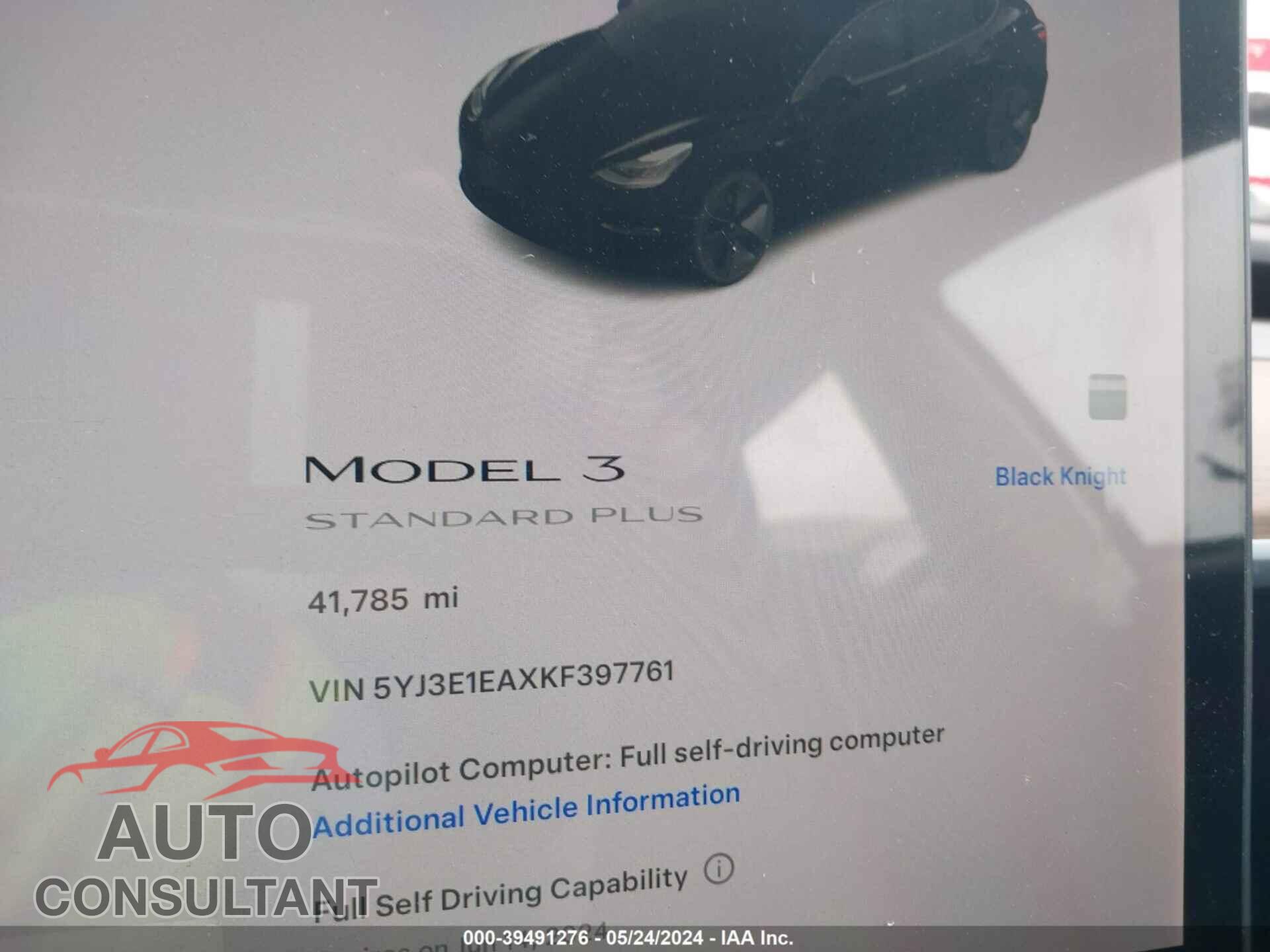 TESLA MODEL 3 2019 - 5YJ3E1EAXKF397761