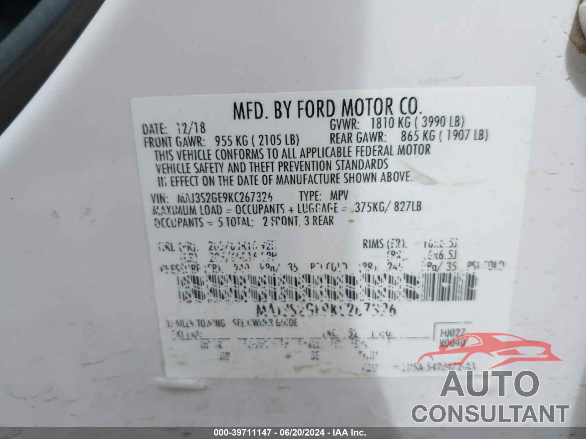 FORD ECOSPORT 2019 - MAJ3S2GE9KC267326