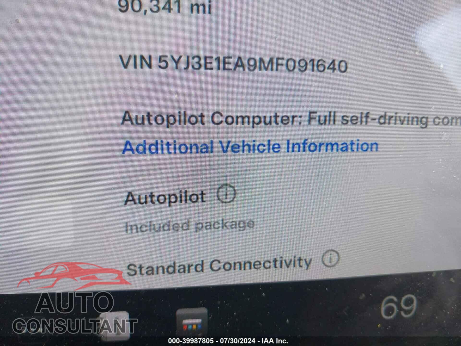 TESLA MODEL 3 2021 - 5YJ3E1EA9MF091640