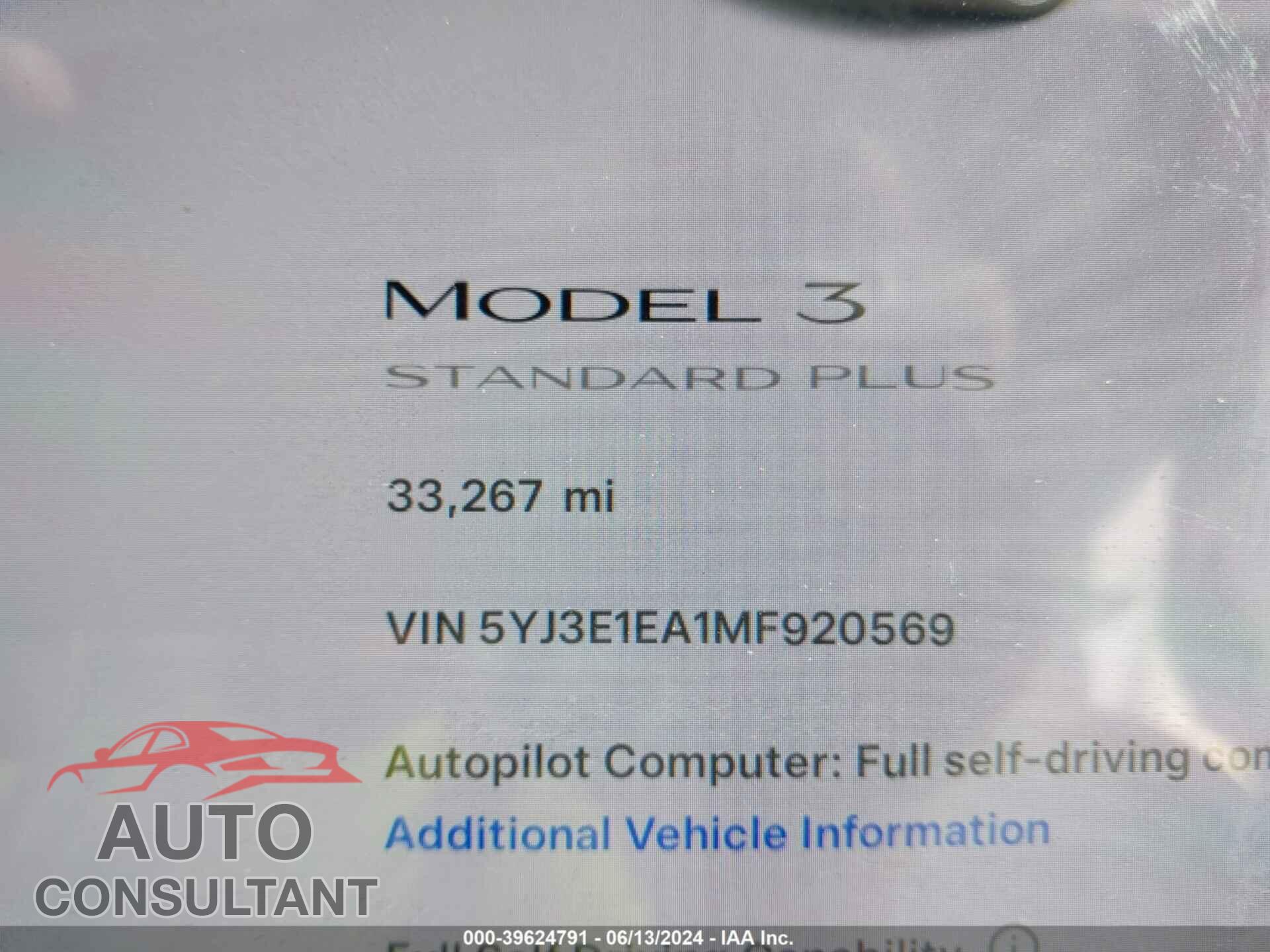 TESLA MODEL 3 2021 - 5YJ3E1EA1MF920569