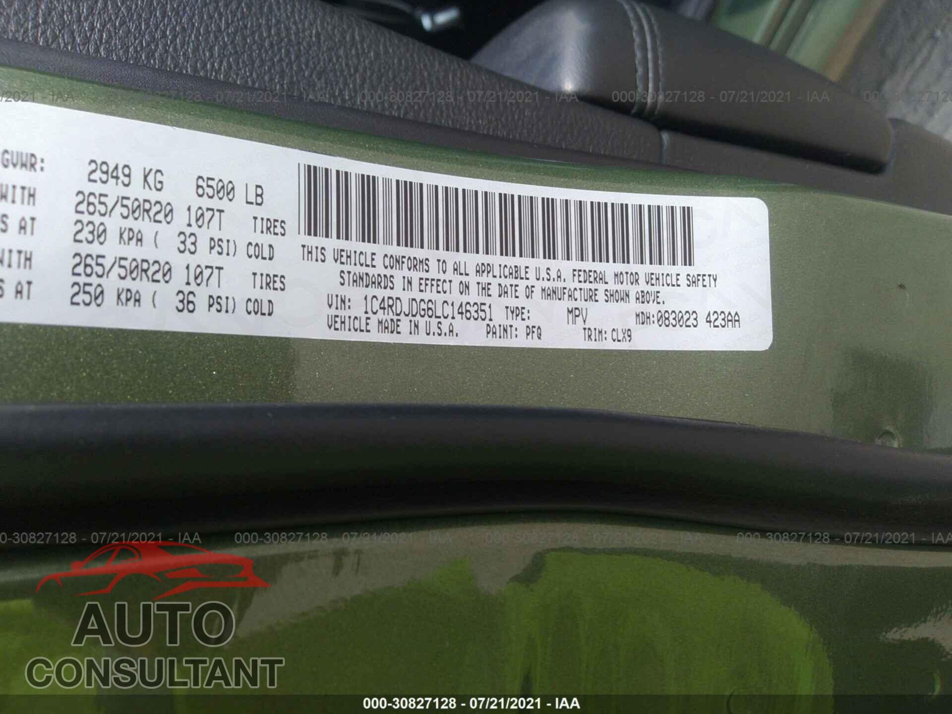 DODGE DURANGO 2020 - 1C4RDJDG6LC146351