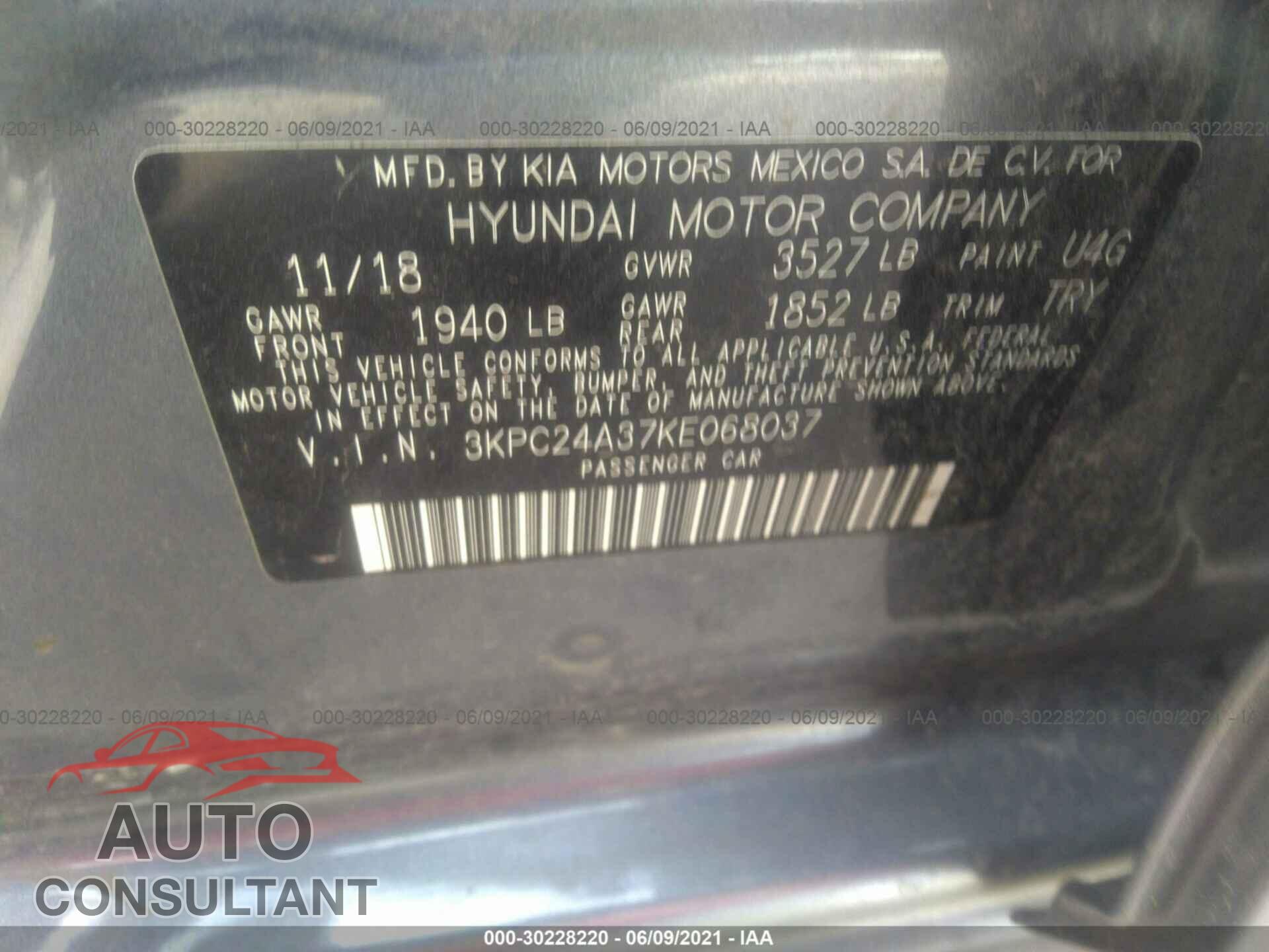 HYUNDAI ACCENT 2019 - 3KPC24A37KE068037