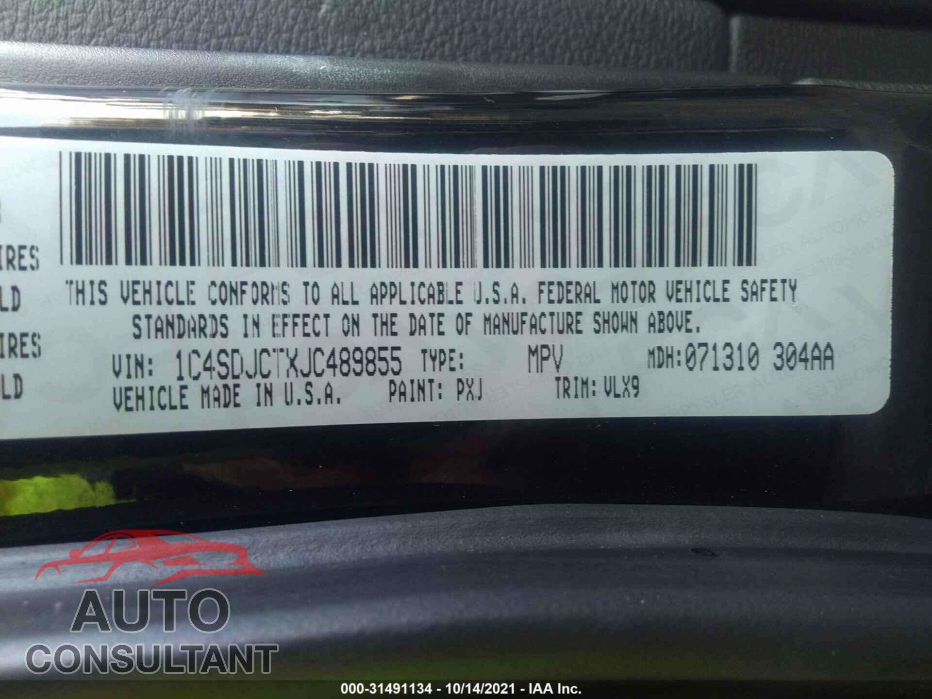 DODGE DURANGO 2018 - 1C4SDJCTXJC489855