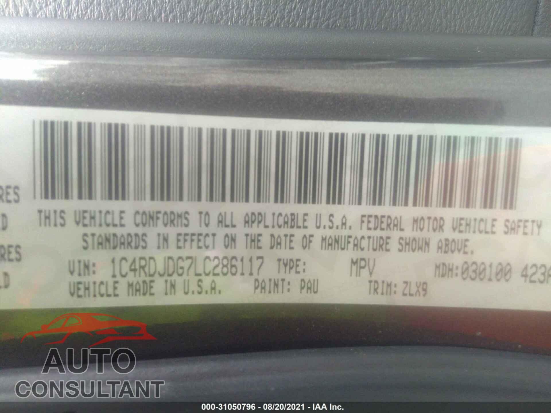 DODGE DURANGO 2020 - 1C4RDJDG7LC286117
