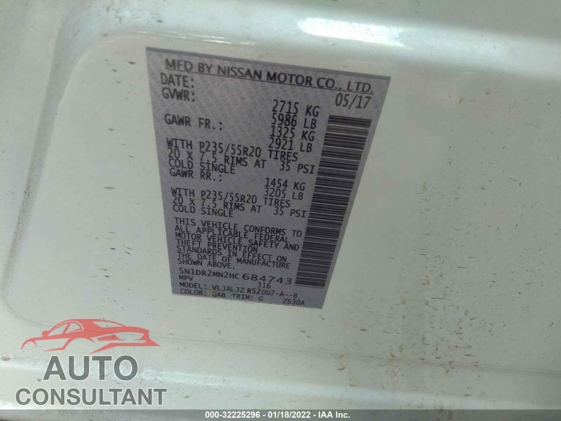 NISSAN PATHFINDER 2017 - 5N1DR2MN2HC684743