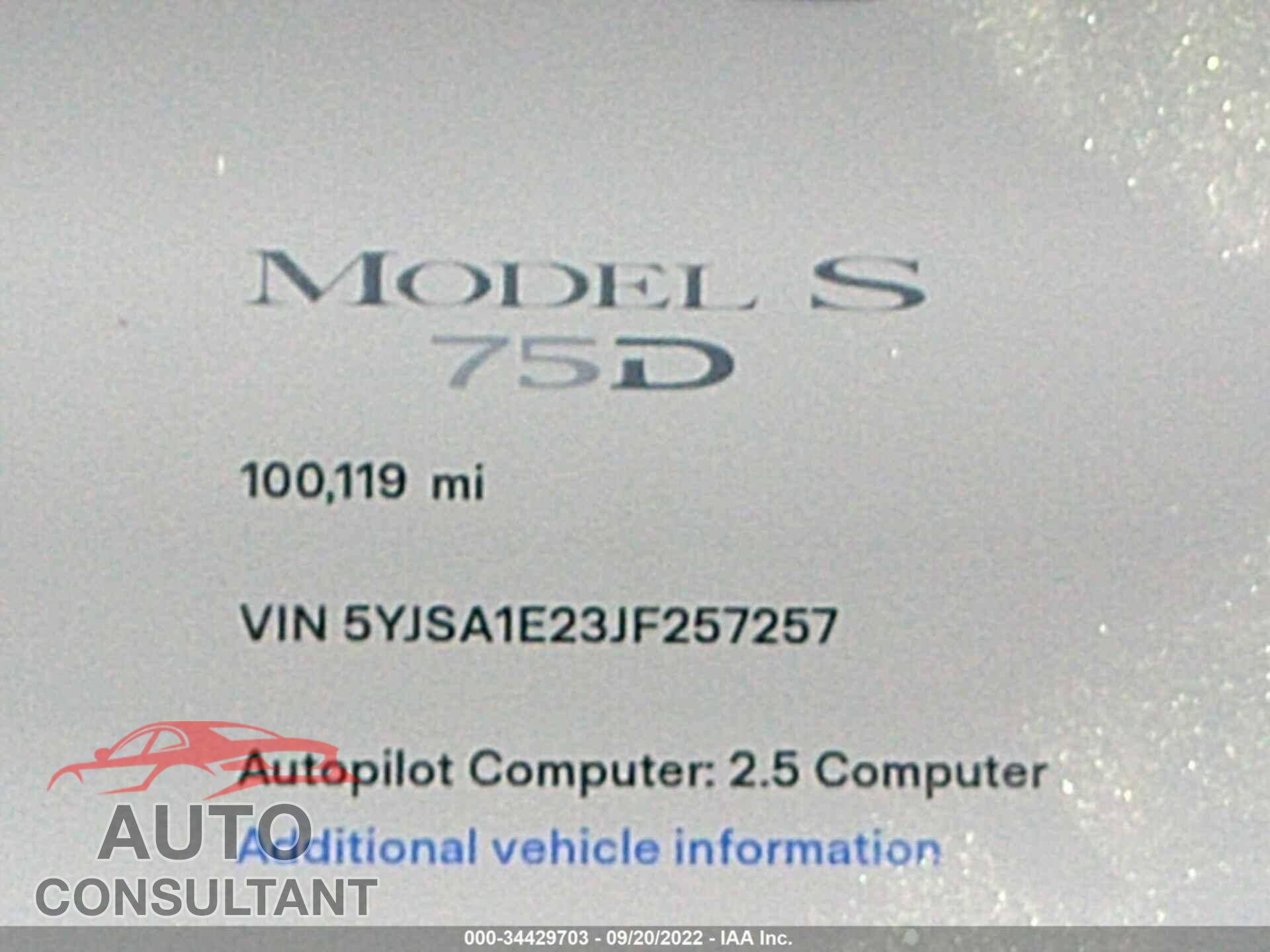 TESLA MODEL S 2018 - 5YJSA1E23JF257257