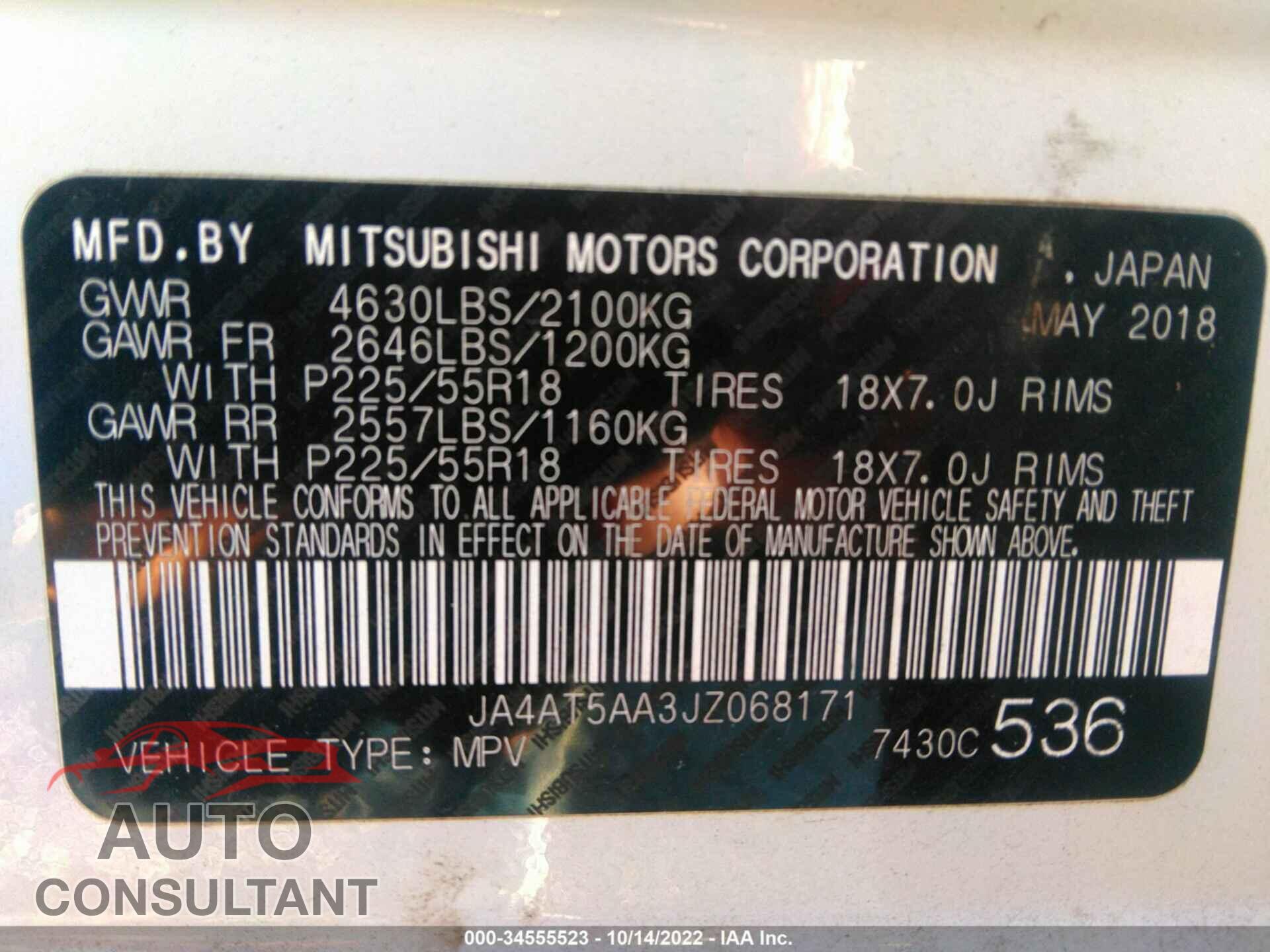 MITSUBISHI ECLIPSE CROSS 2018 - JA4AT5AA3JZ068171