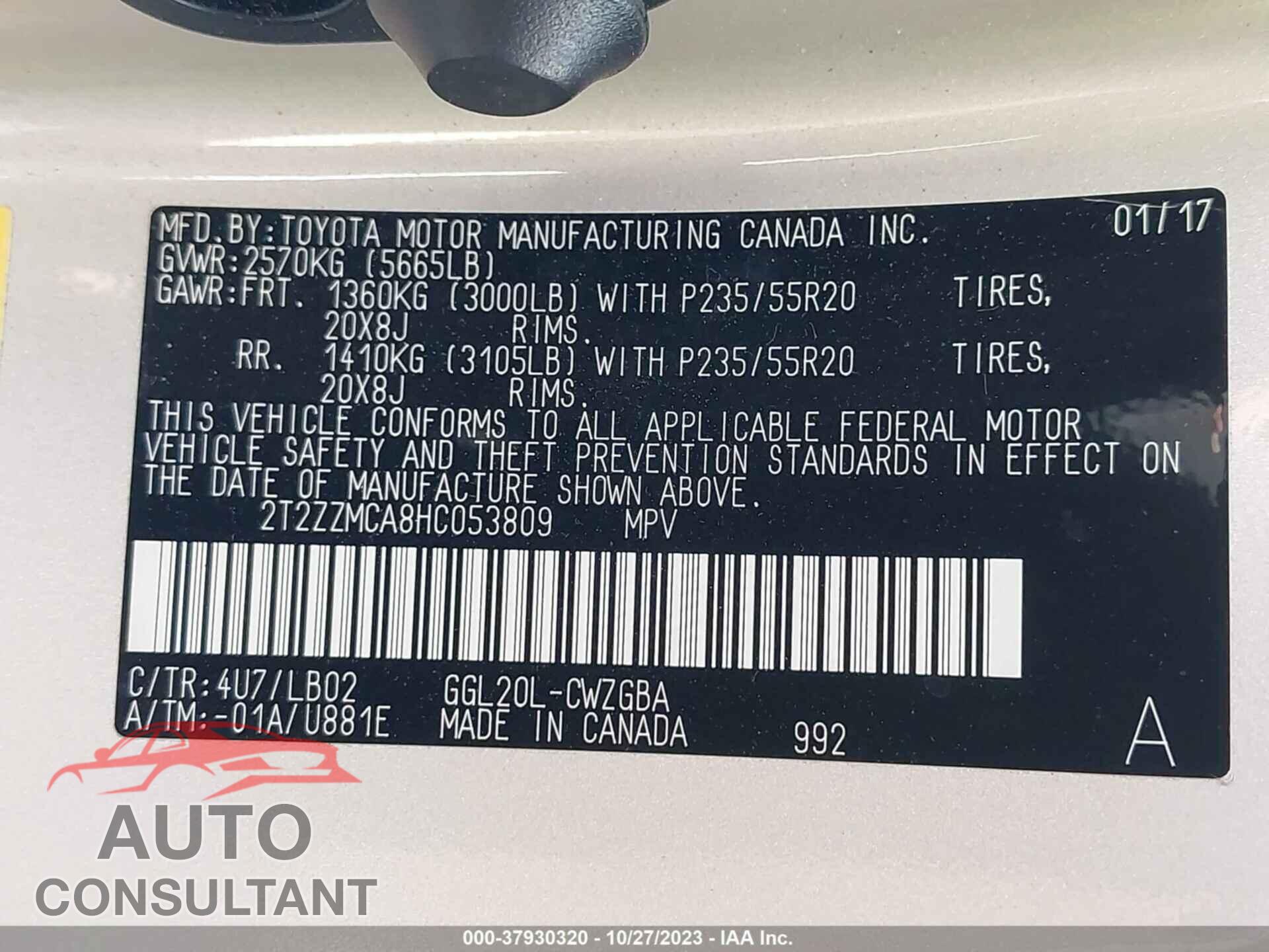 LEXUS RX 2017 - 2T2ZZMCA8HC053809