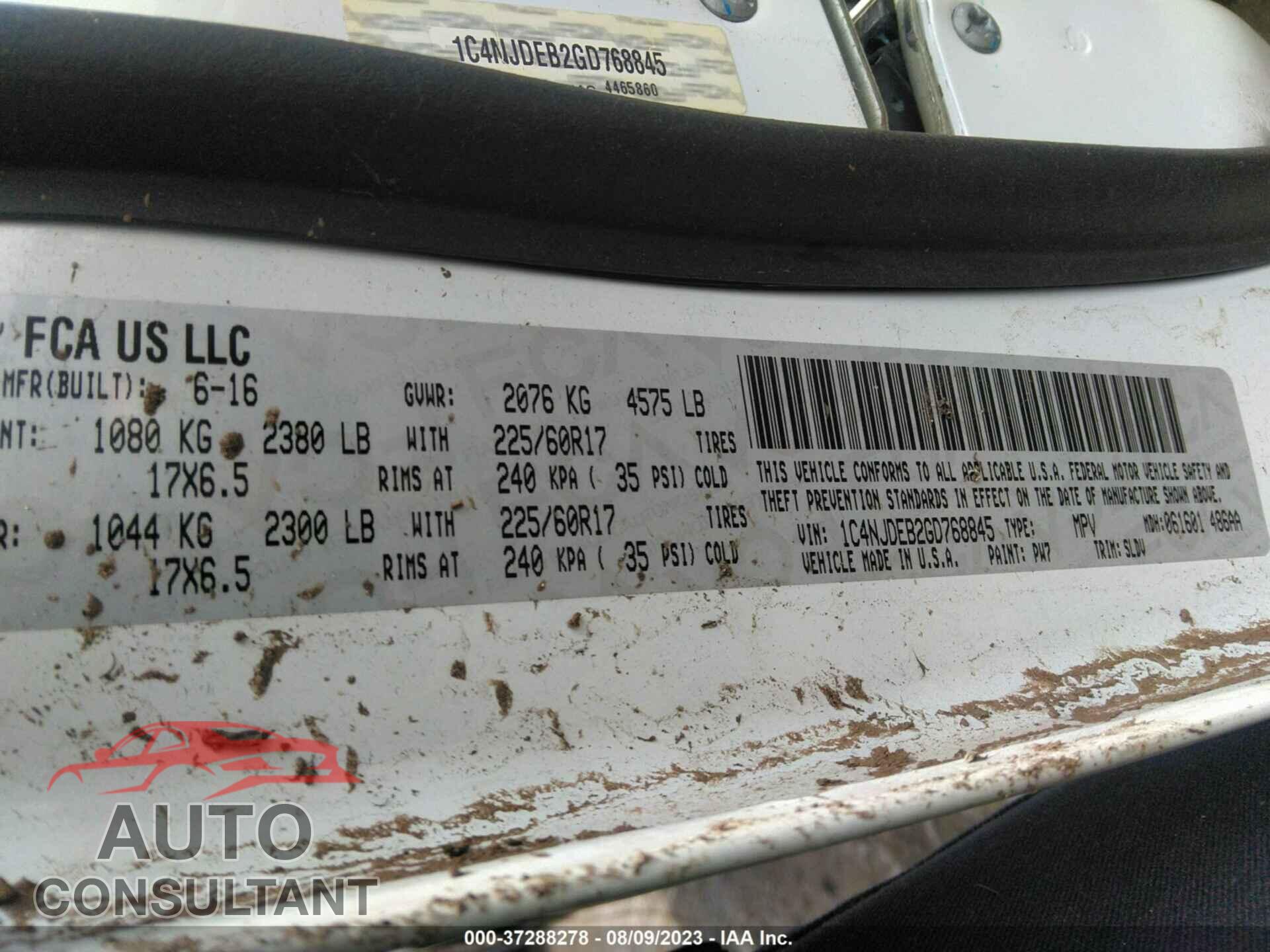 JEEP COMPASS 2016 - 1C4NJDEB2GD768845