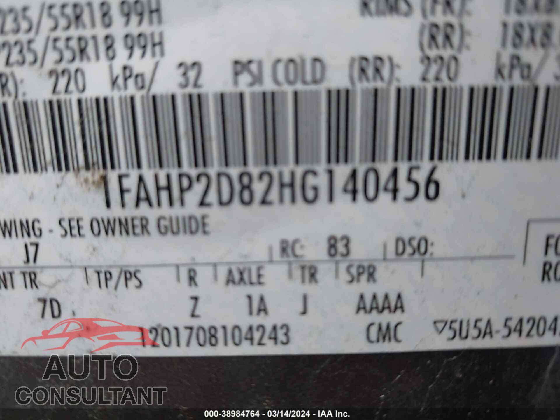 FORD TAURUS 2017 - 1FAHP2D82HG140456