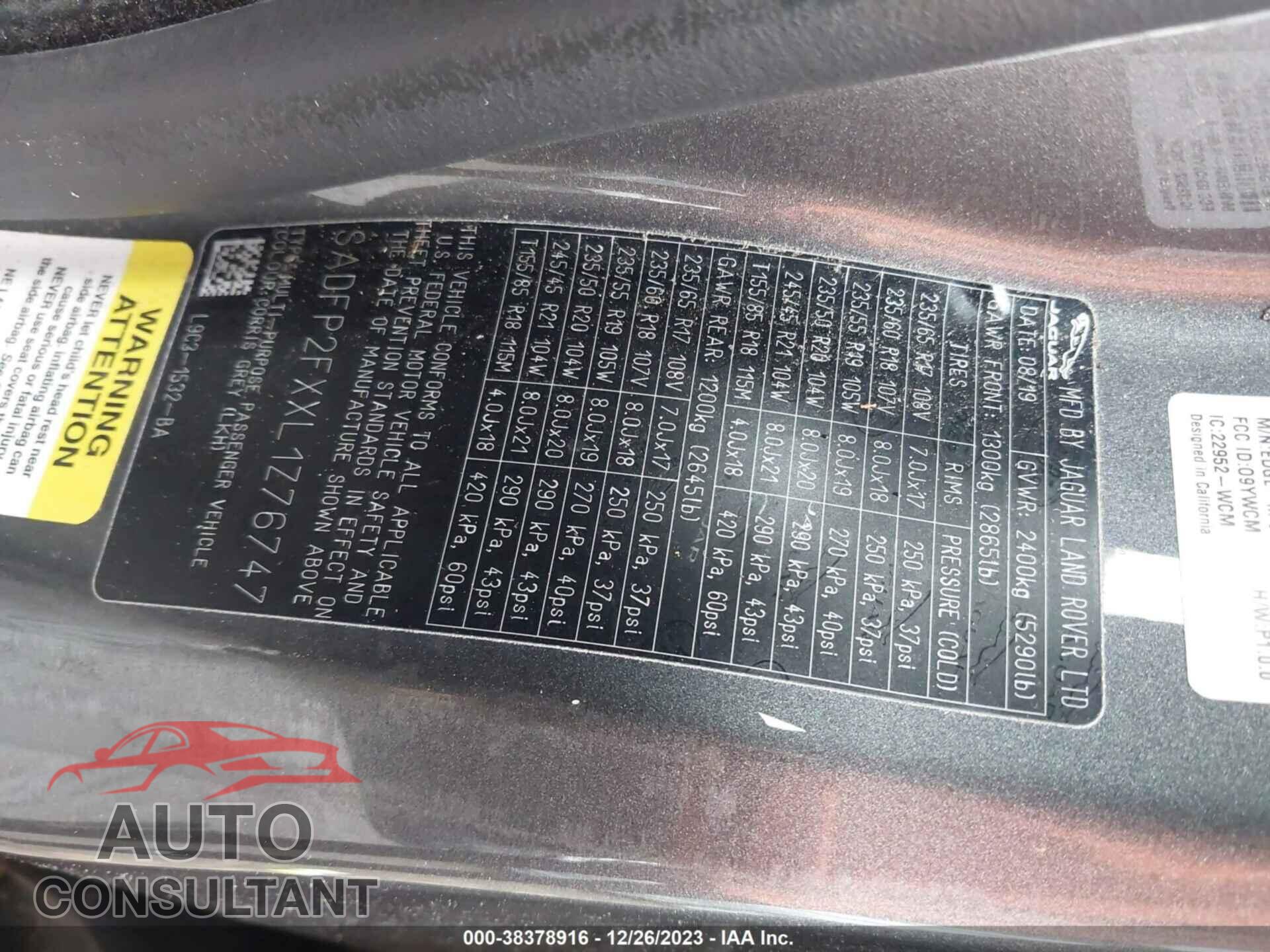 JAGUAR E-PACE 2020 - SADFP2FXXL1Z76747