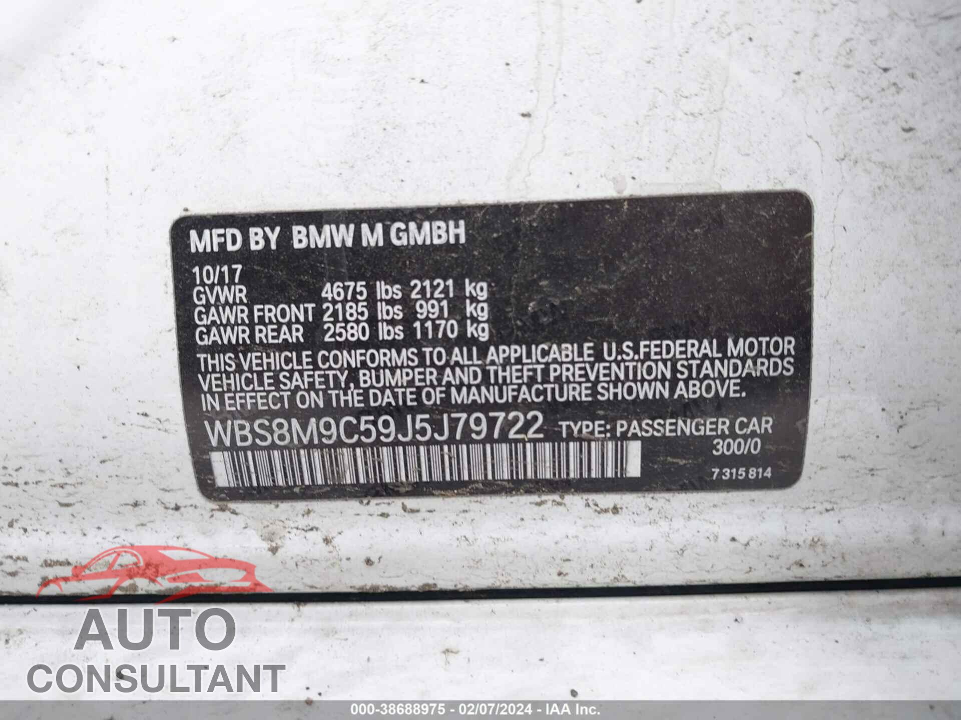 BMW M3 2018 - WBS8M9C59J5J79722