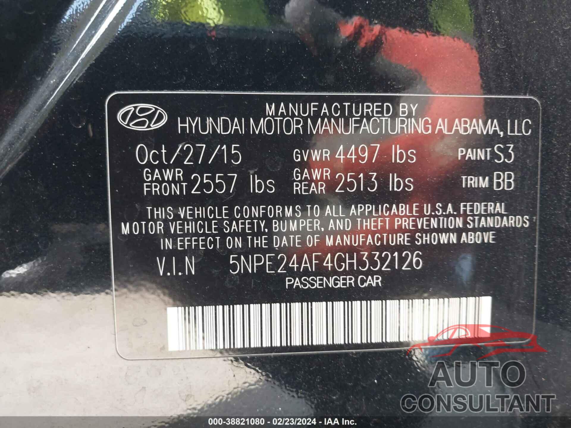 HYUNDAI SONATA 2016 - 5NPE24AF4GH332126