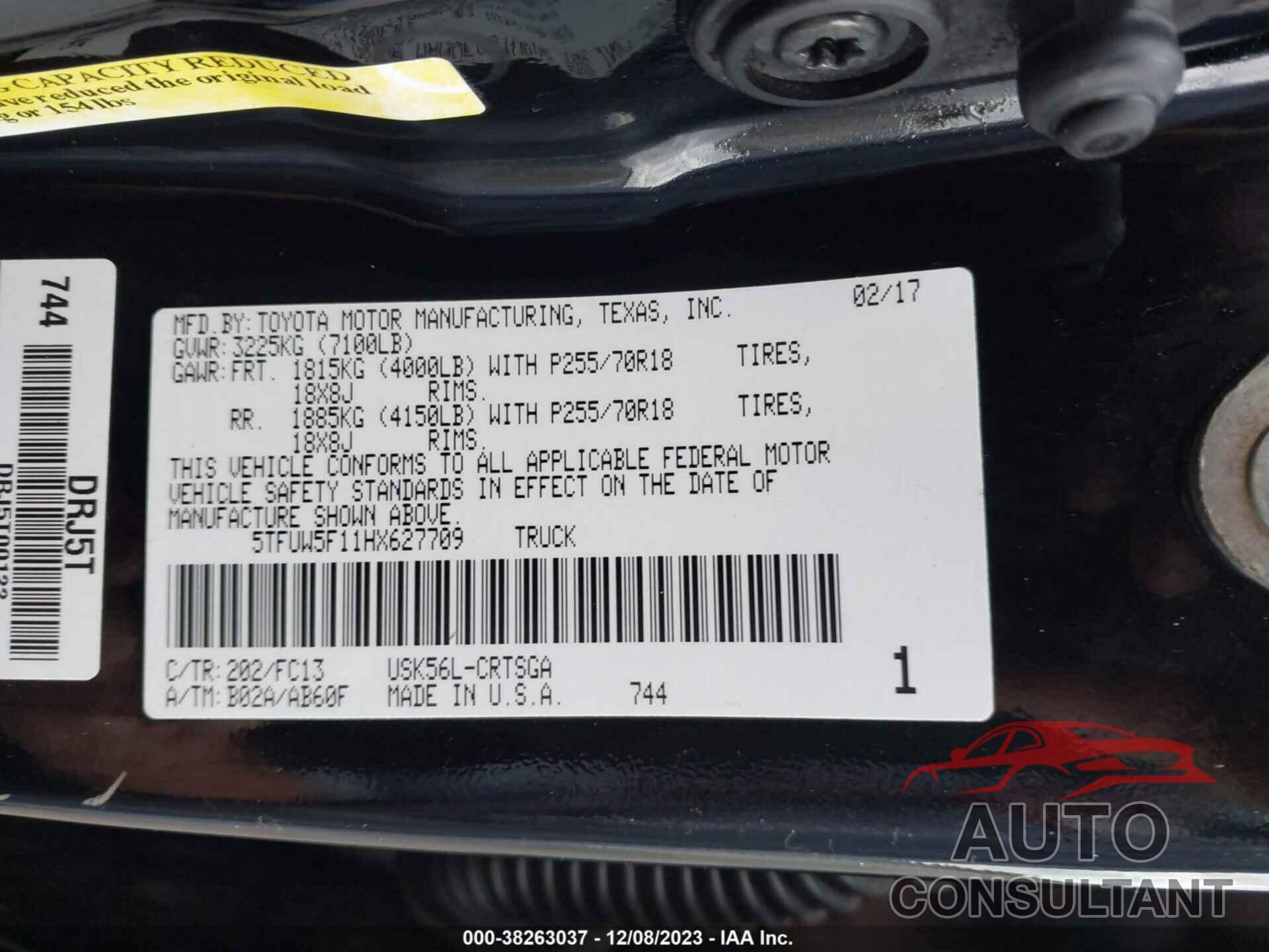 TOYOTA TUNDRA 2017 - 5TFUW5F11HX627709