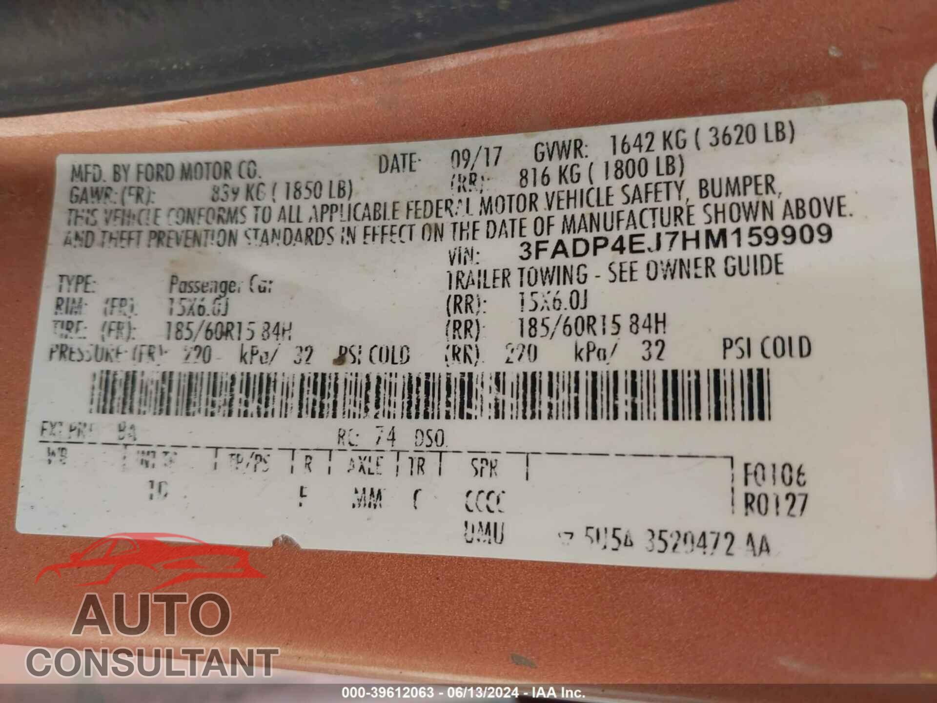 FORD FIESTA 2017 - 3FADP4EJ7HM159909