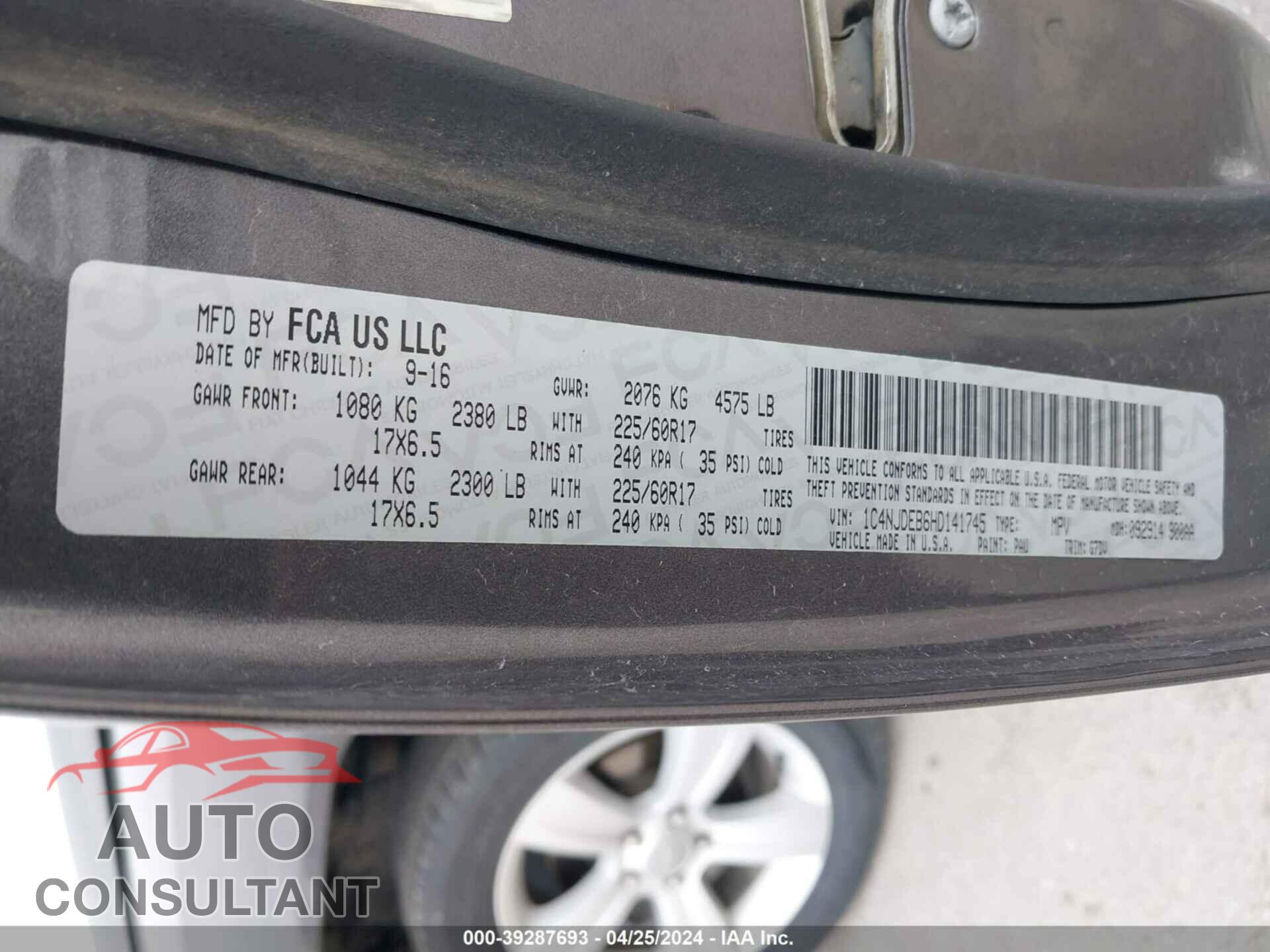 JEEP COMPASS 2017 - 1C4NJDEB6HD141745