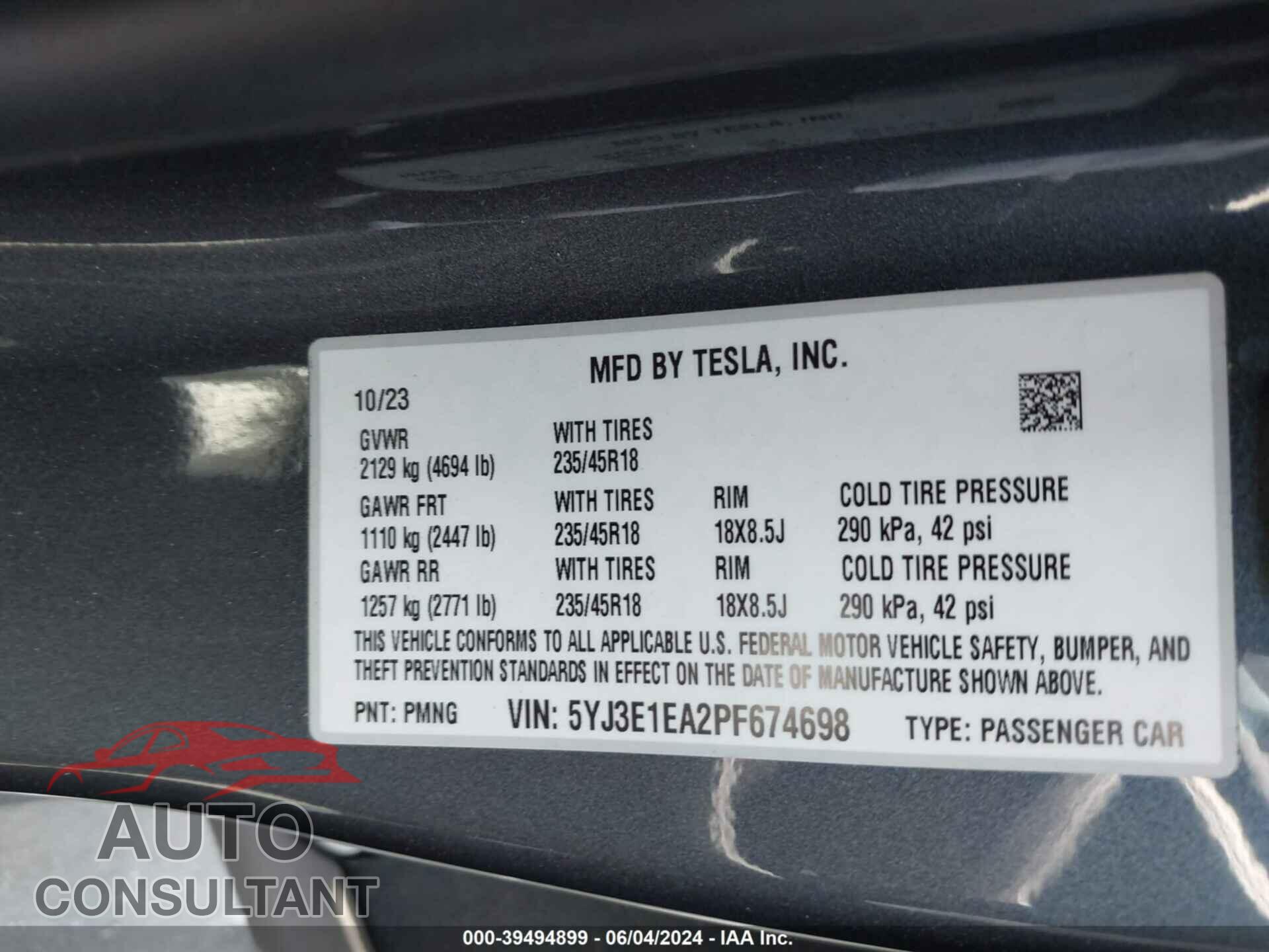 TESLA MODEL 3 2023 - 5YJ3E1EA2PF674698