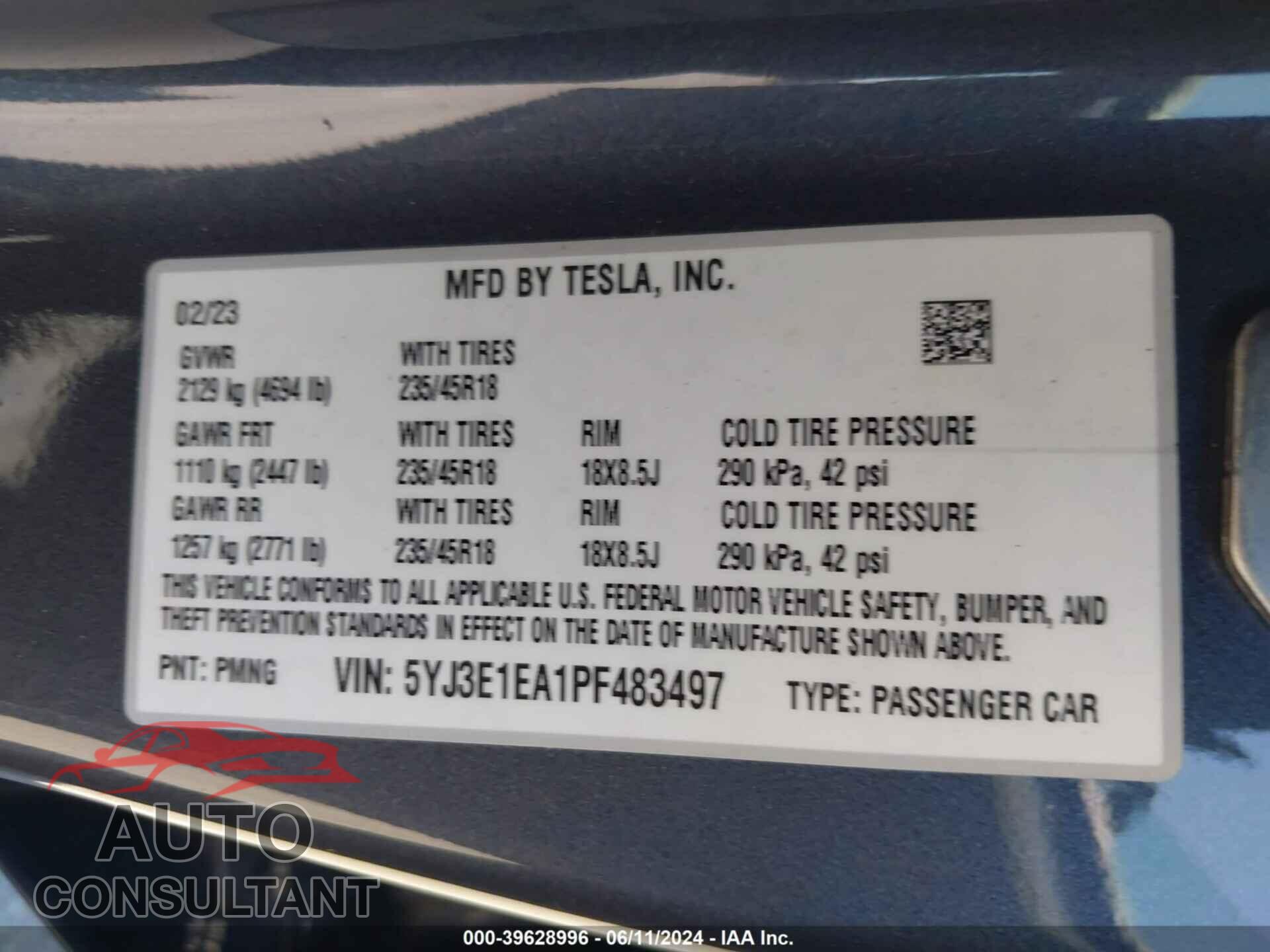TESLA MODEL 3 2023 - 5YJ3E1EA1PF483497