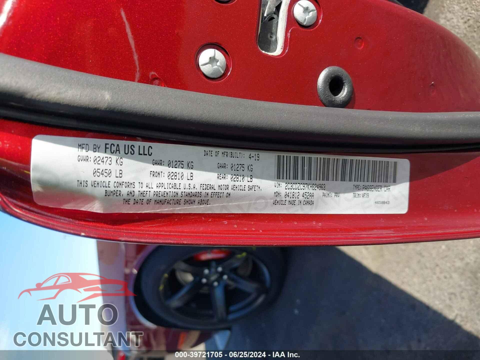DODGE CHALLENGER 2019 - 2C3CDZC97KH624963