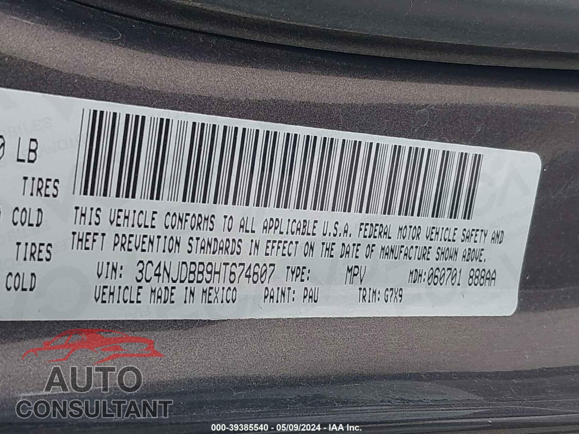 JEEP COMPASS 2017 - 3C4NJDBB9HT674607