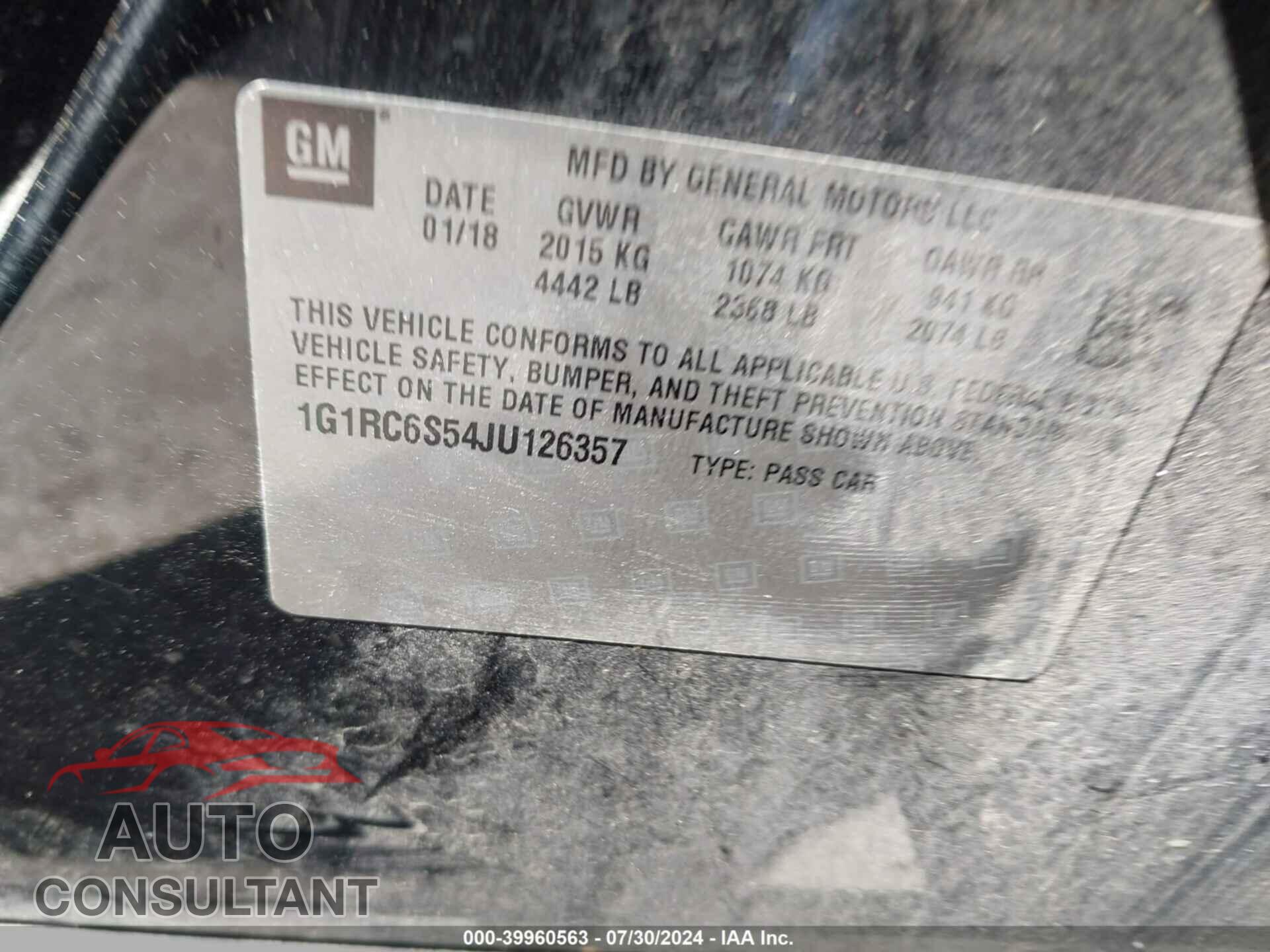 CHEVROLET VOLT 2018 - 1G1RC6S54JU126357