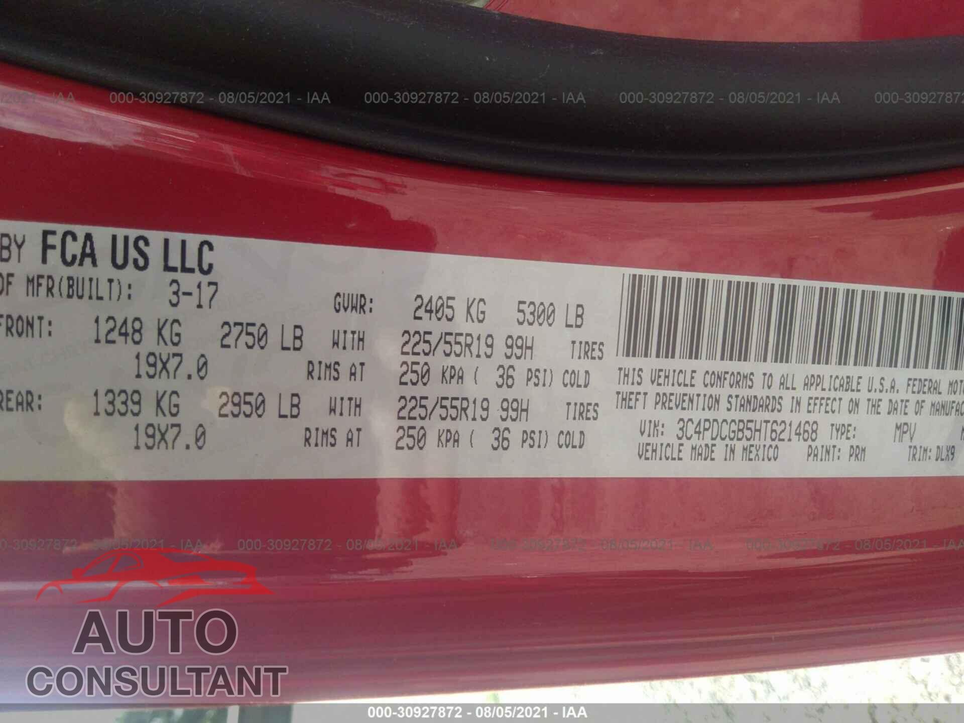 DODGE JOURNEY 2017 - 3C4PDCGB5HT621468