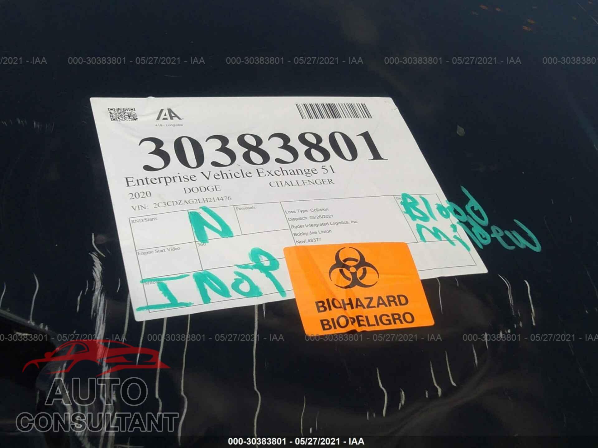 DODGE CHALLENGER 2020 - 2C3CDZAG2LH214476