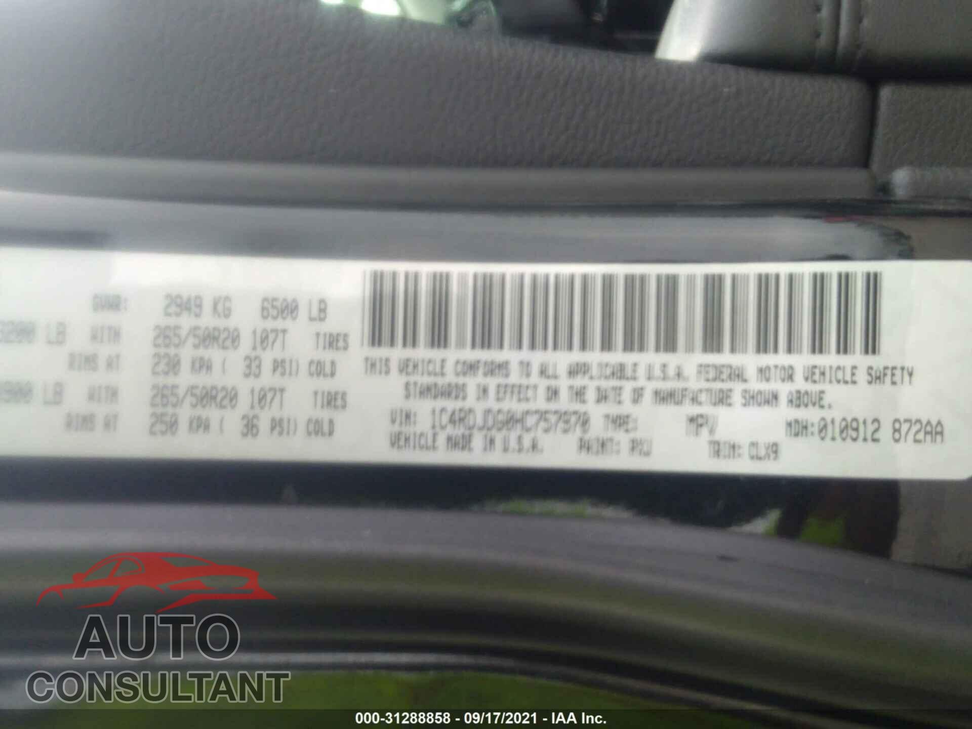 DODGE DURANGO 2017 - 1C4RDJDG0HC757970