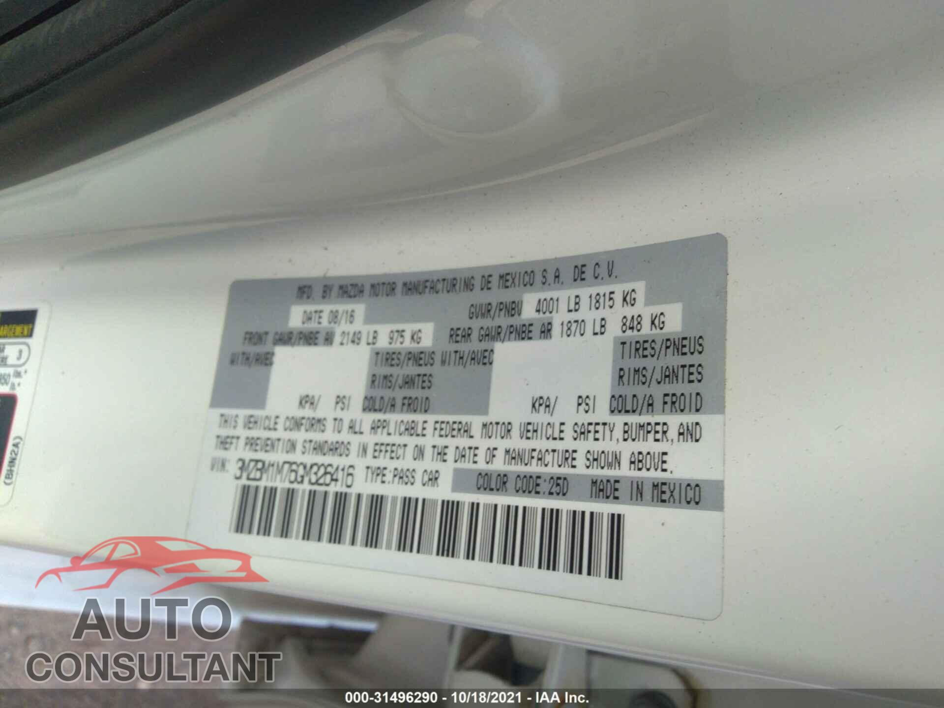 MAZDA MAZDA3 2016 - 3MZBM1M76GM326416