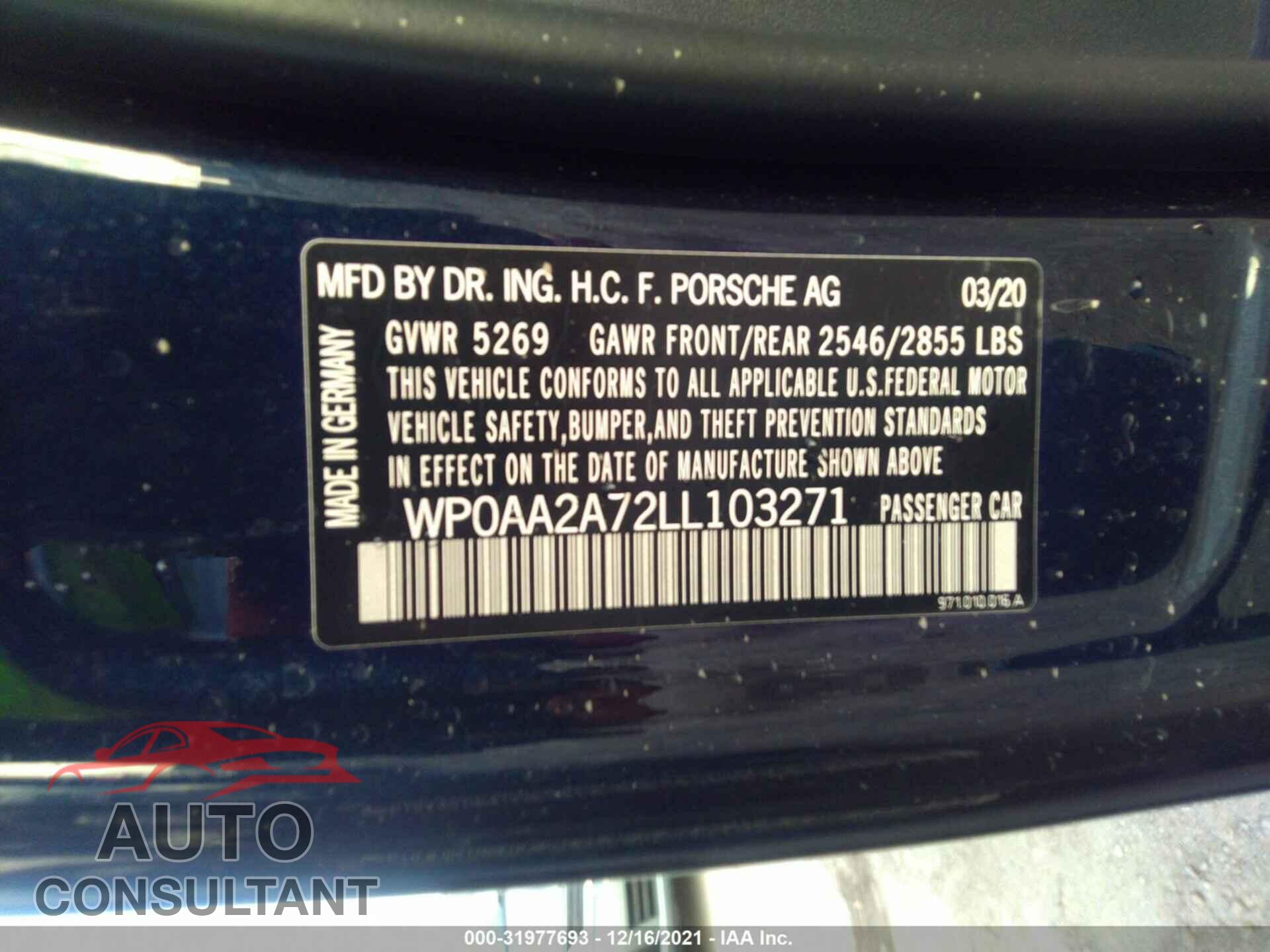 PORSCHE PANAMERA 2020 - WP0AA2A72LL103271