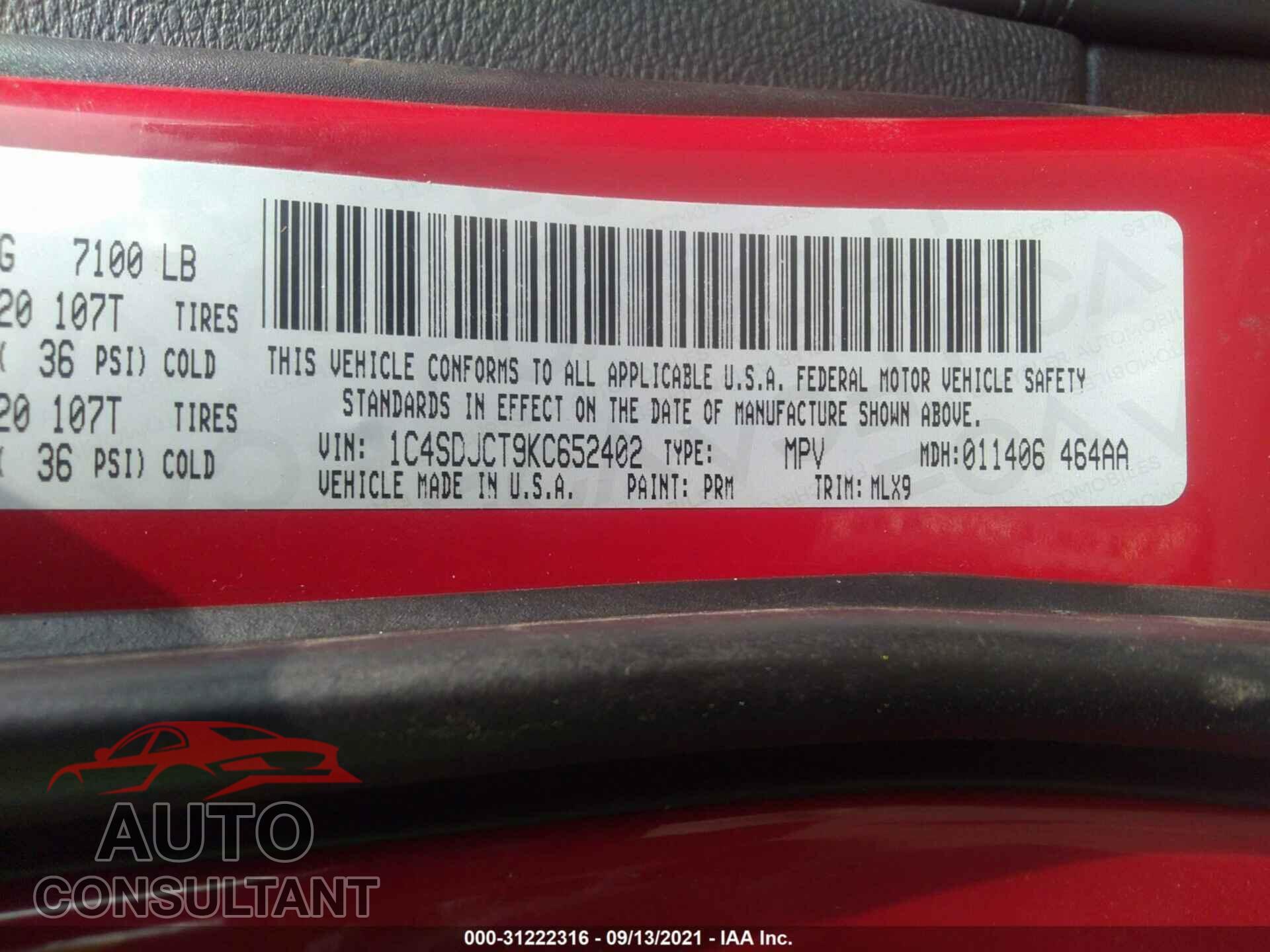 DODGE DURANGO 2019 - 1C4SDJCT9KC652402