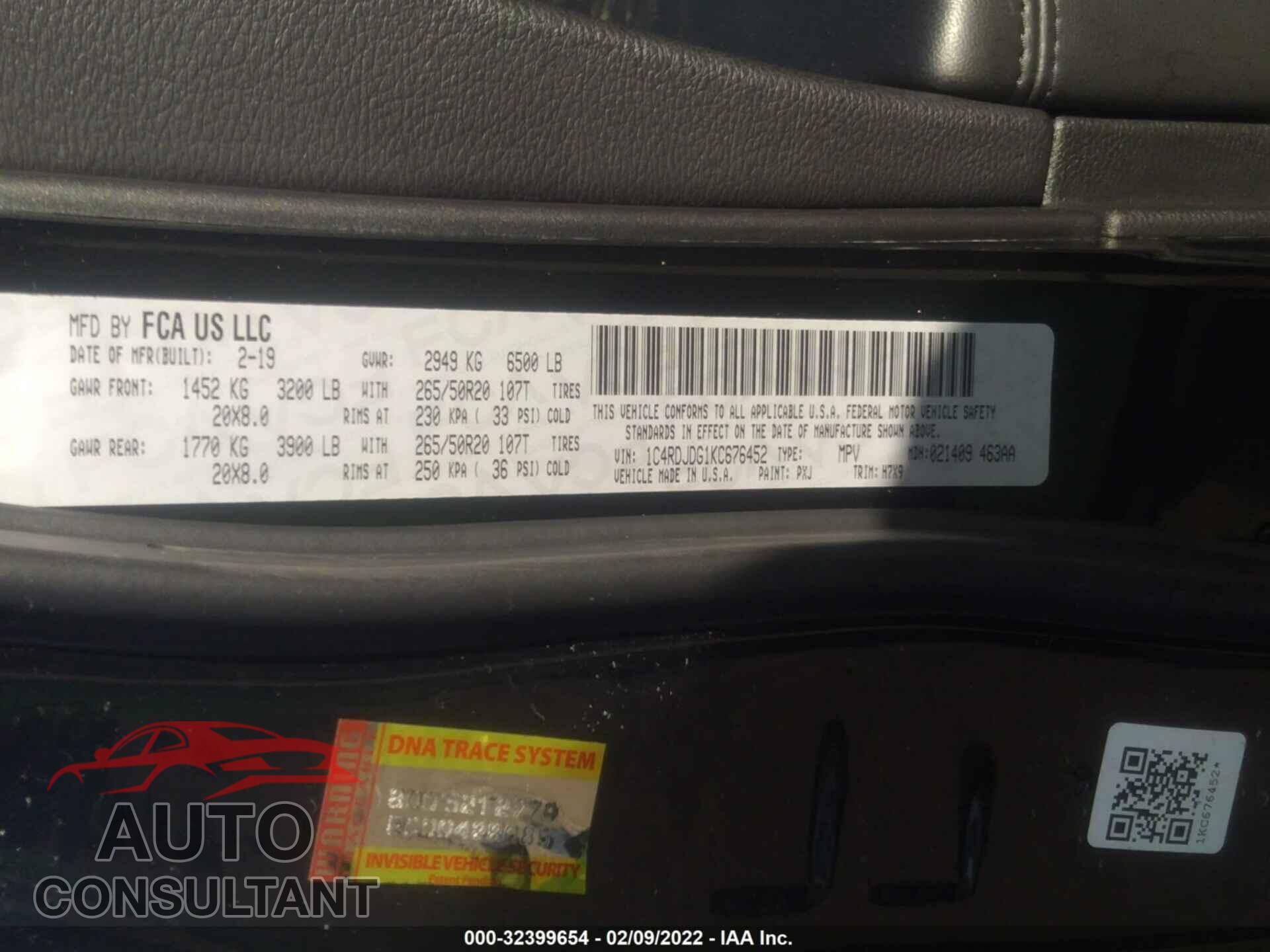 DODGE DURANGO 2019 - 1C4RDJDG1KC676452