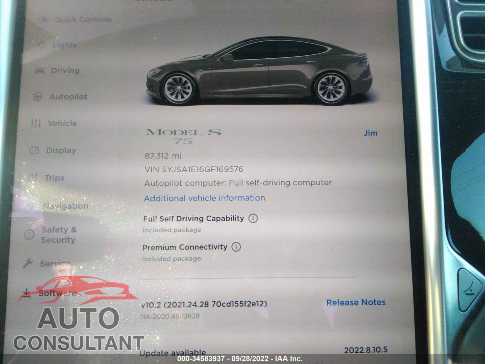 TESLA MODEL S 2016 - 5YJSA1E16GF169576