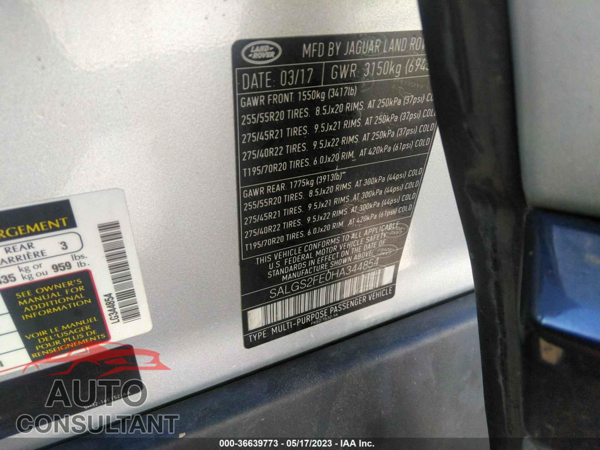 LAND ROVER RANGE ROVER 2017 - SALGS2FE0HA344854
