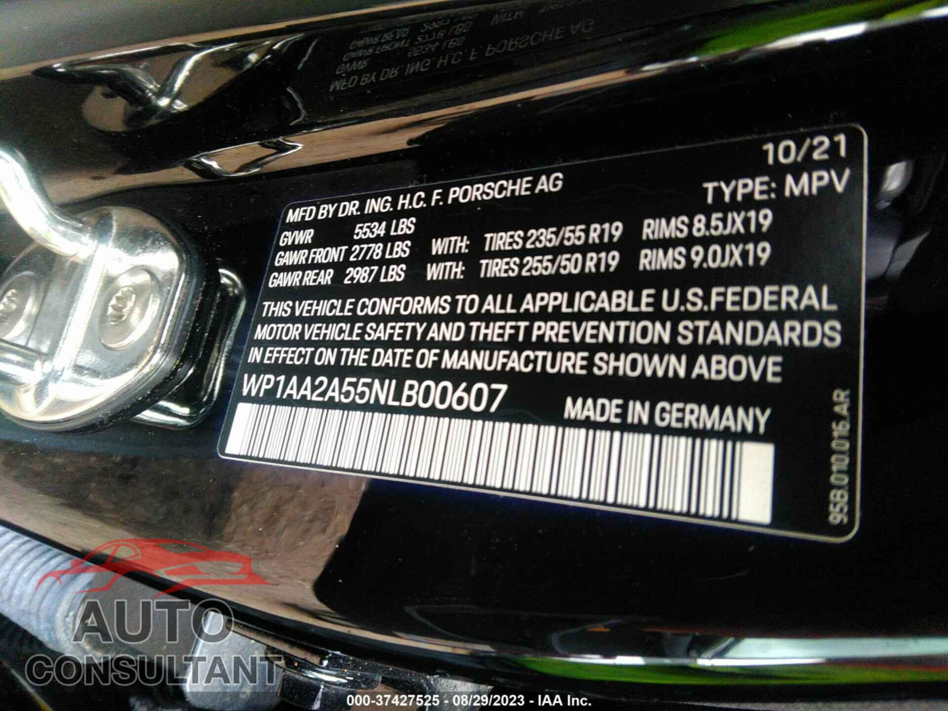 PORSCHE MACAN 2022 - WP1AA2A55NLB00607