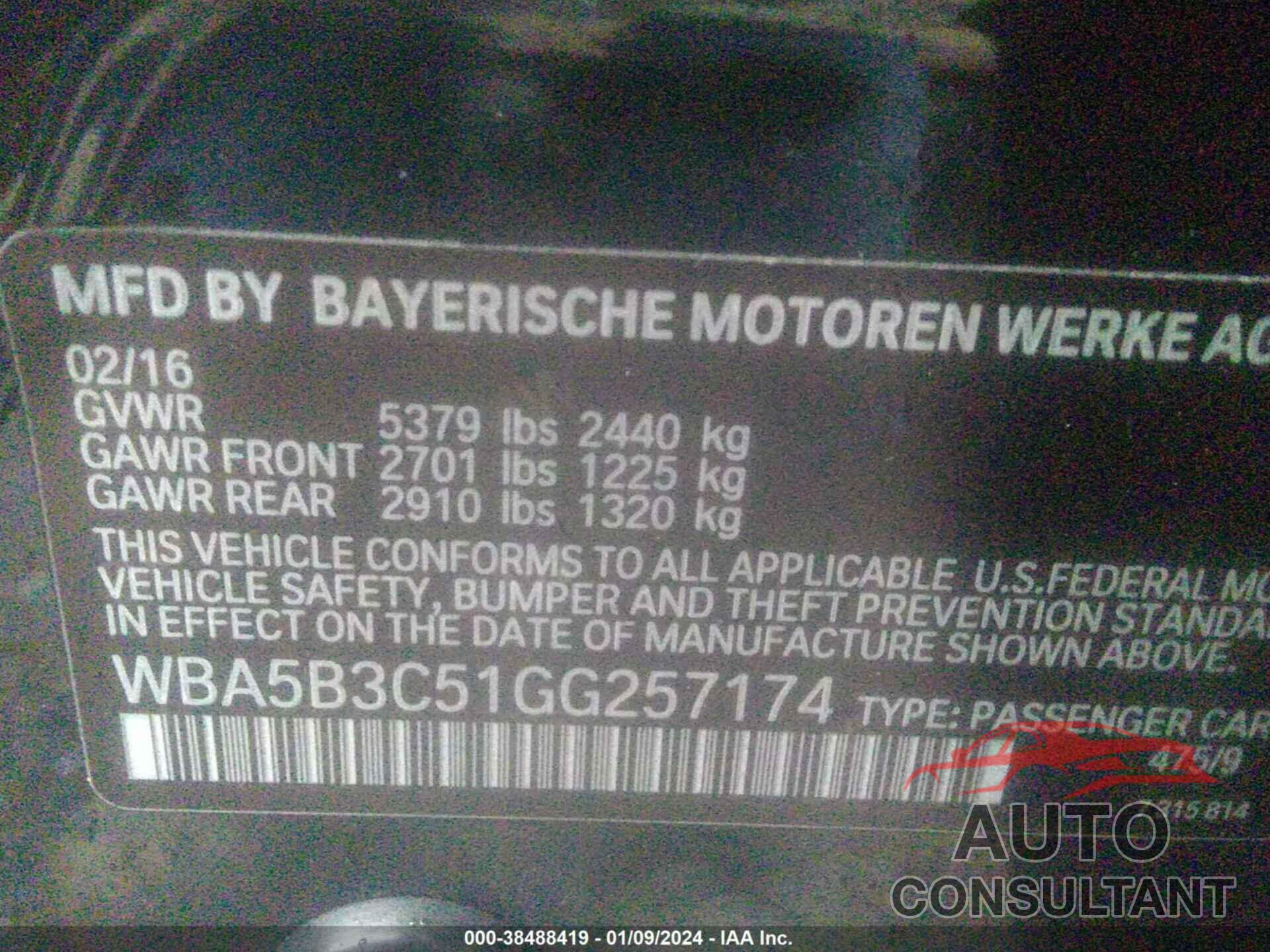 BMW 535I 2016 - WBA5B3C51GG257174