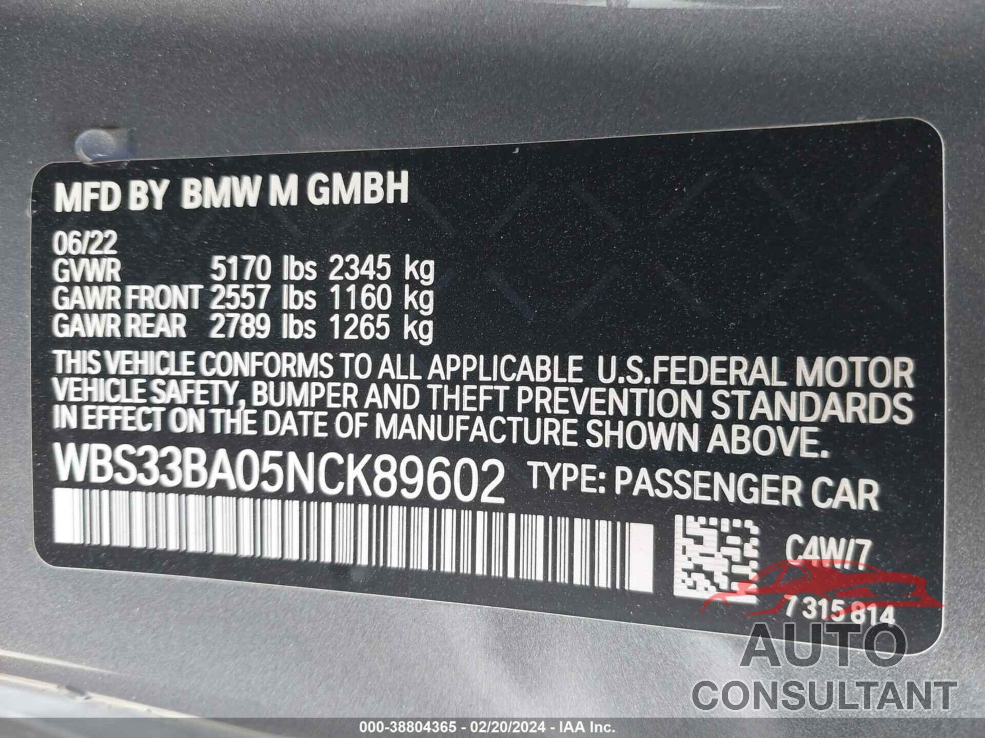 BMW M4 2022 - WBS33BA05NCK89602