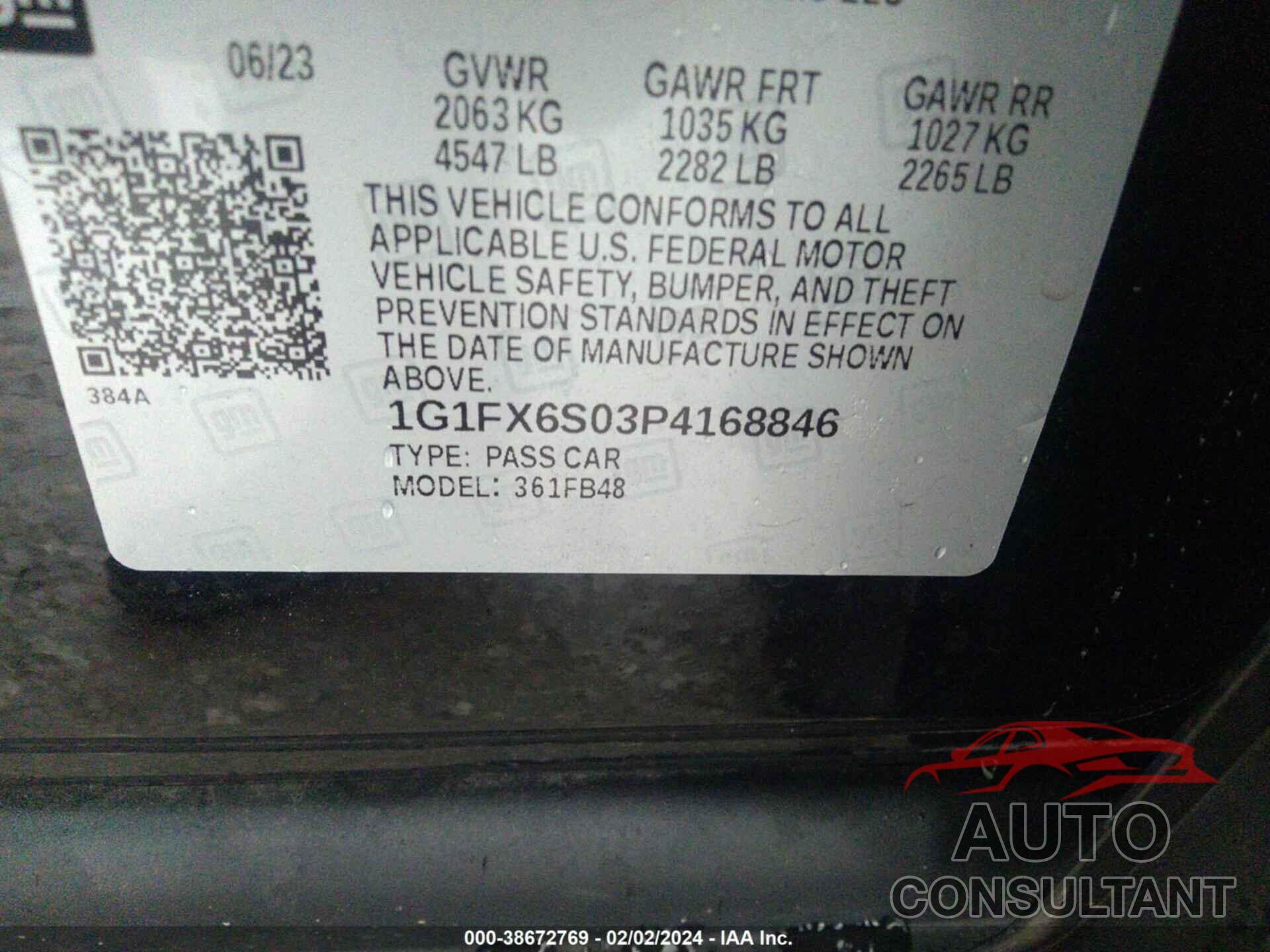 CHEVROLET BOLT EV 2023 - 1G1FX6S03P4168846