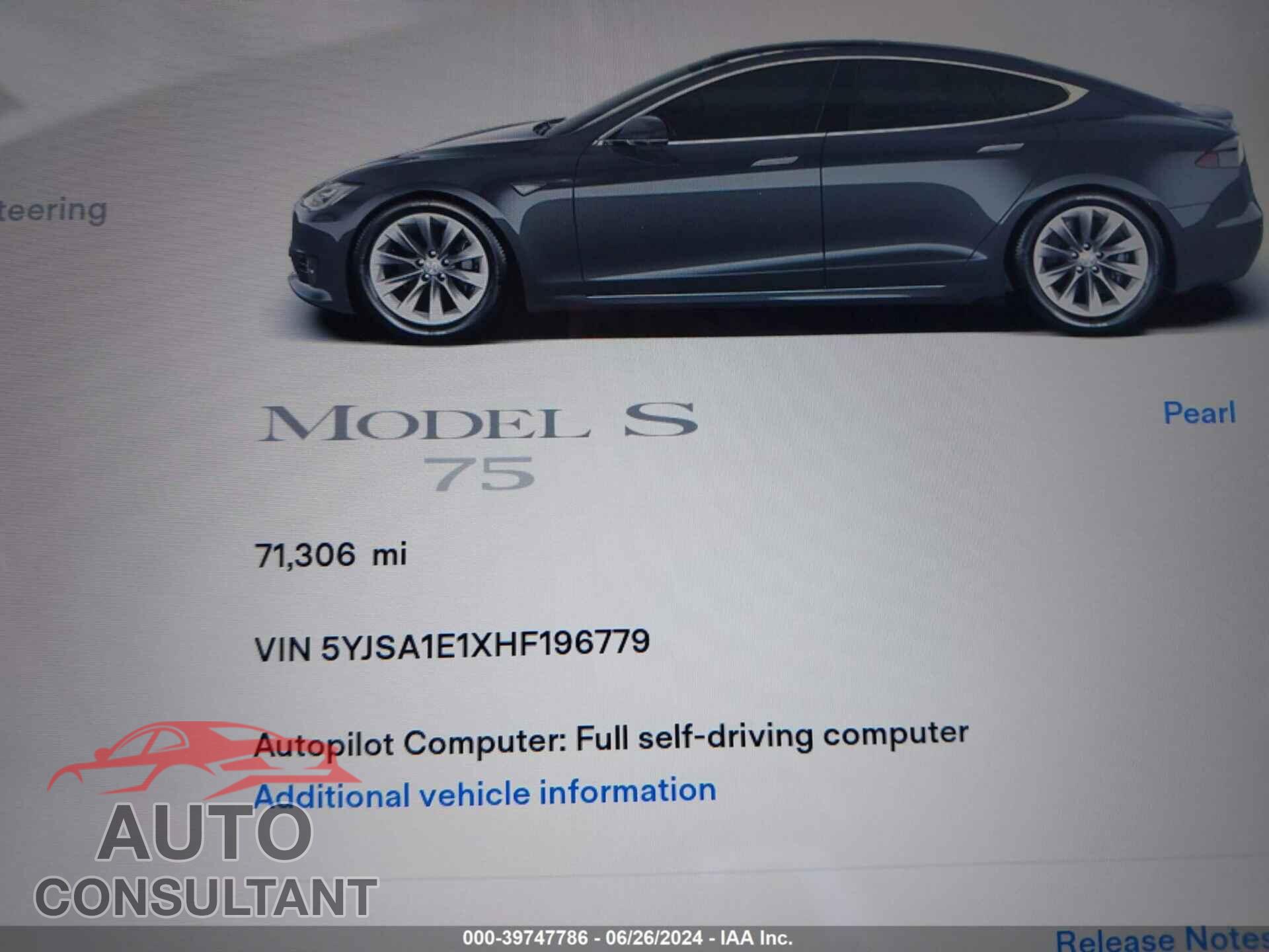 TESLA MODEL S 2017 - 5YJSA1E1XHF196779