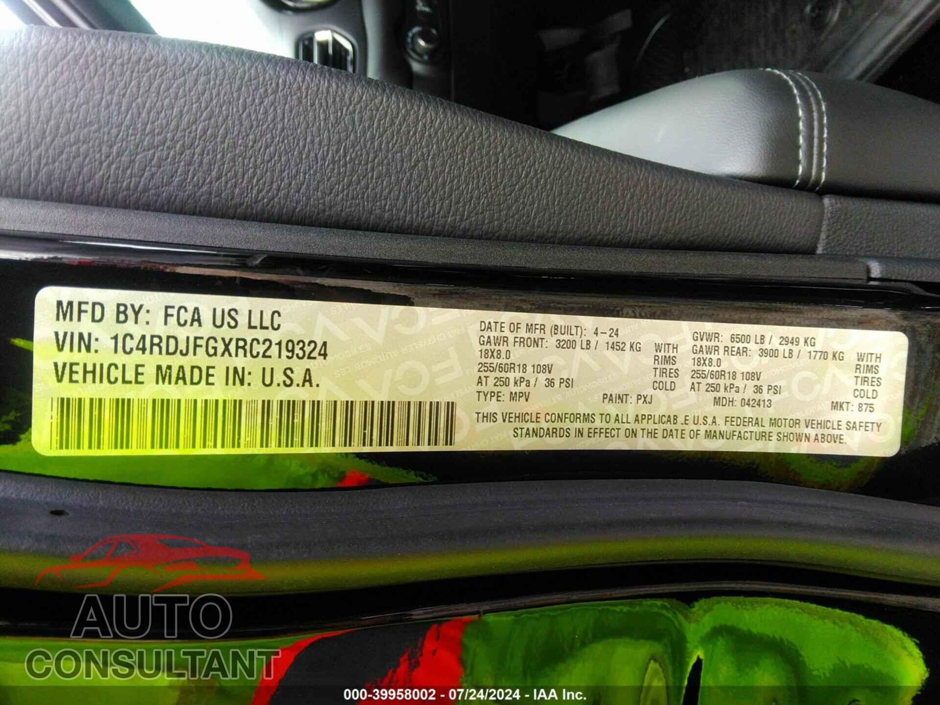 DODGE DURANGO 2024 - 1C4RDJFGXRC219324