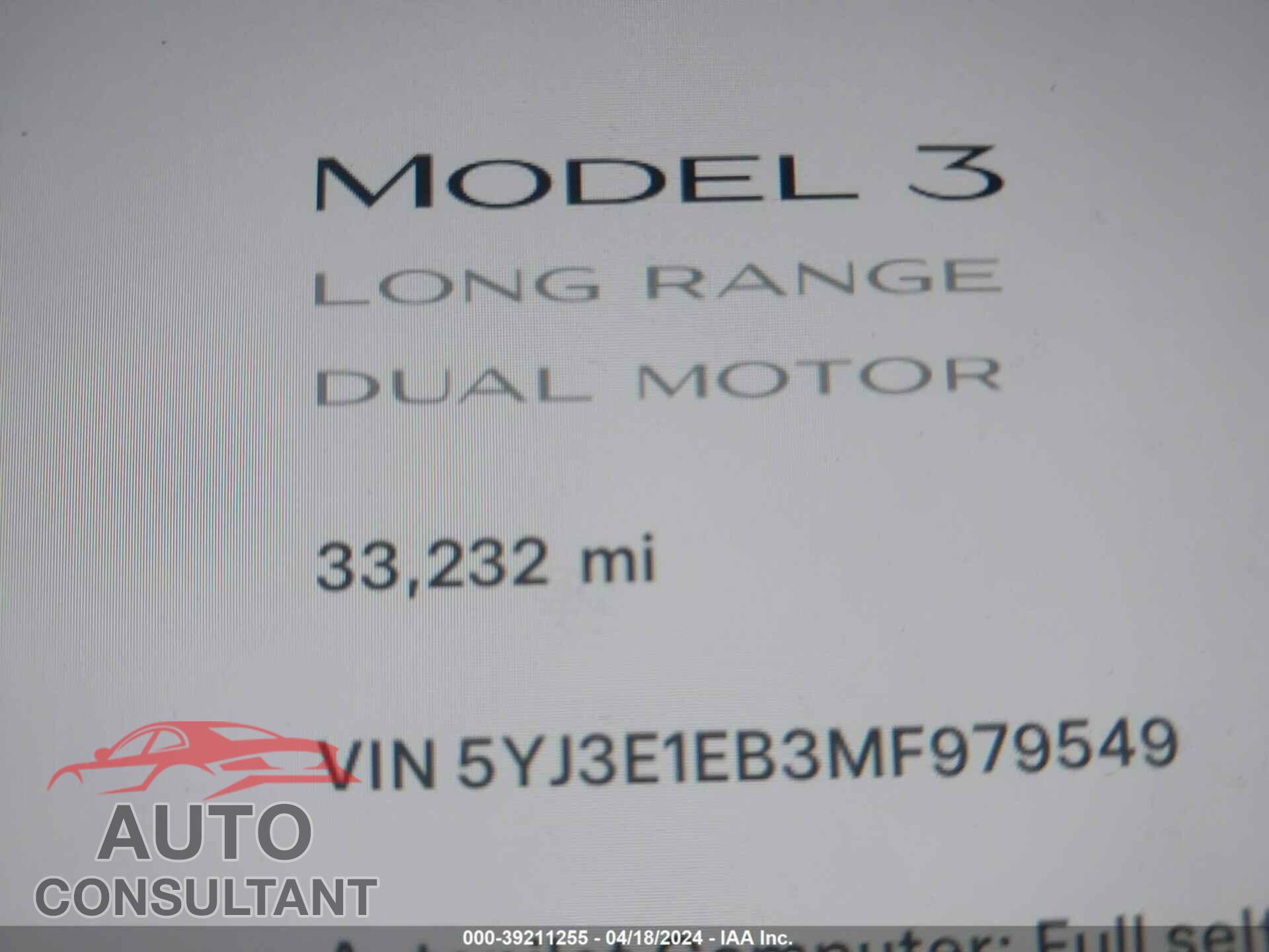 TESLA MODEL 3 2021 - 5YJ3E1EB3MF979549