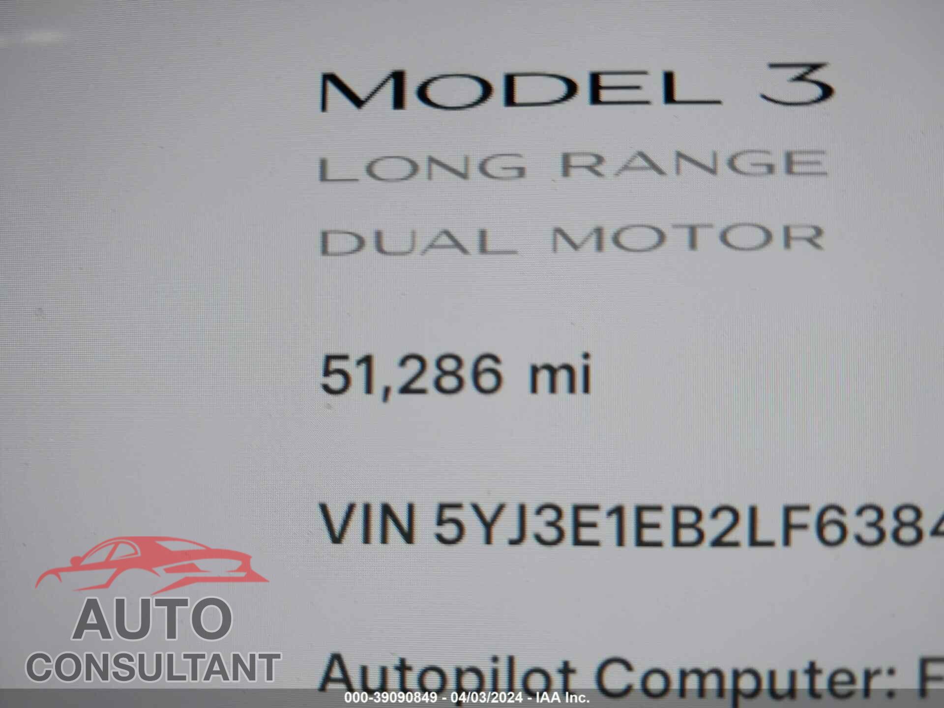 TESLA MODEL 3 2020 - 5YJ3E1EB2LF638447