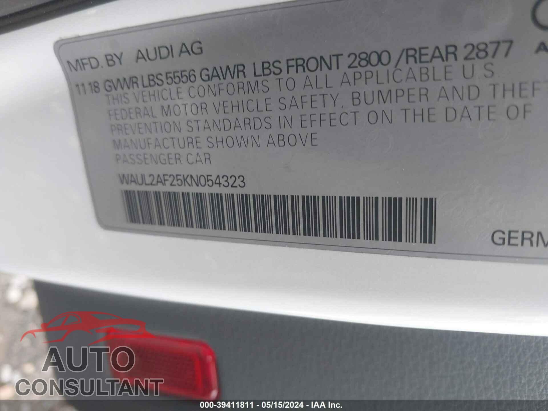 AUDI A6 2019 - WAUL2AF25KN054323